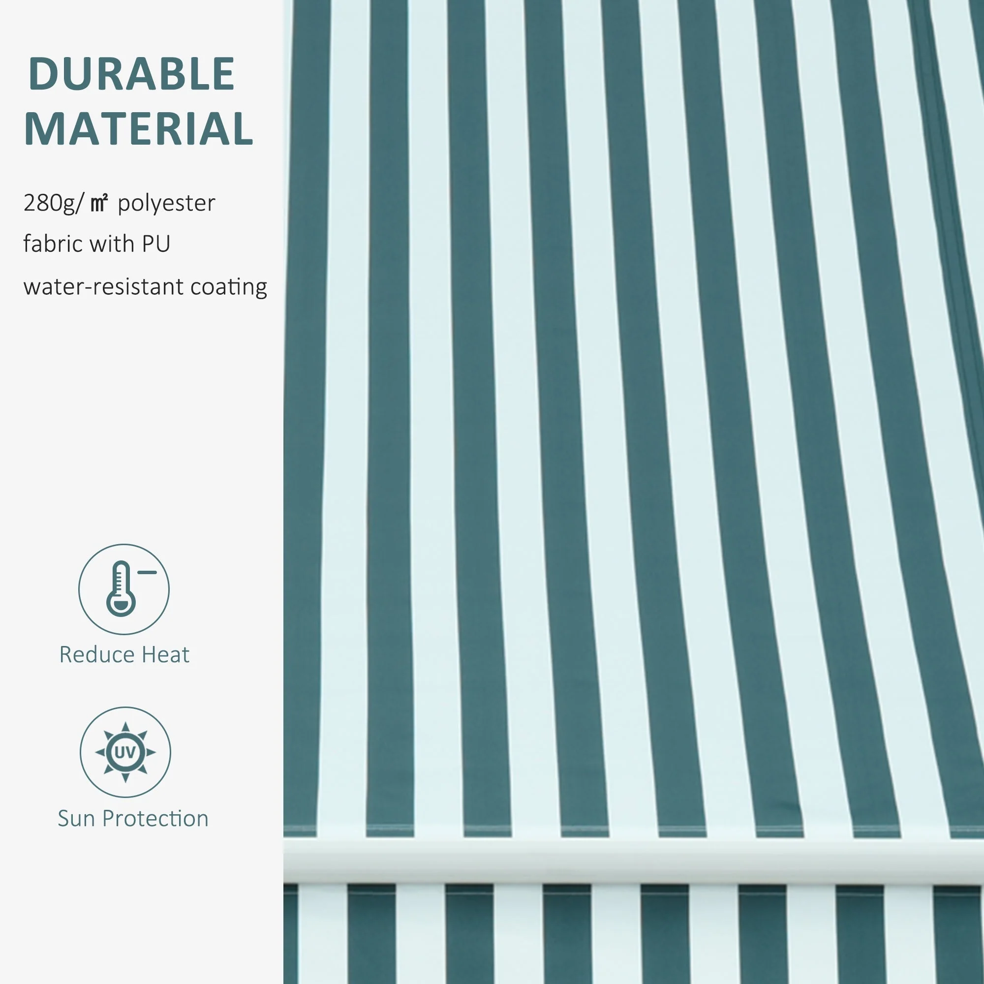 Outsunny Manual Retractable Awning Size (3M X2.5M)-Green/White Stripes - Image 4