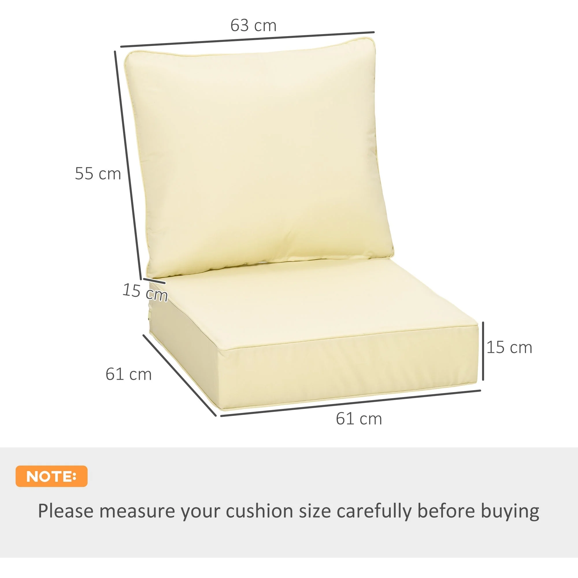 Outsunny Outdoor Seat And Back Cushion Set Patio Deep Seating Chair Replacement Cushion - Image 3