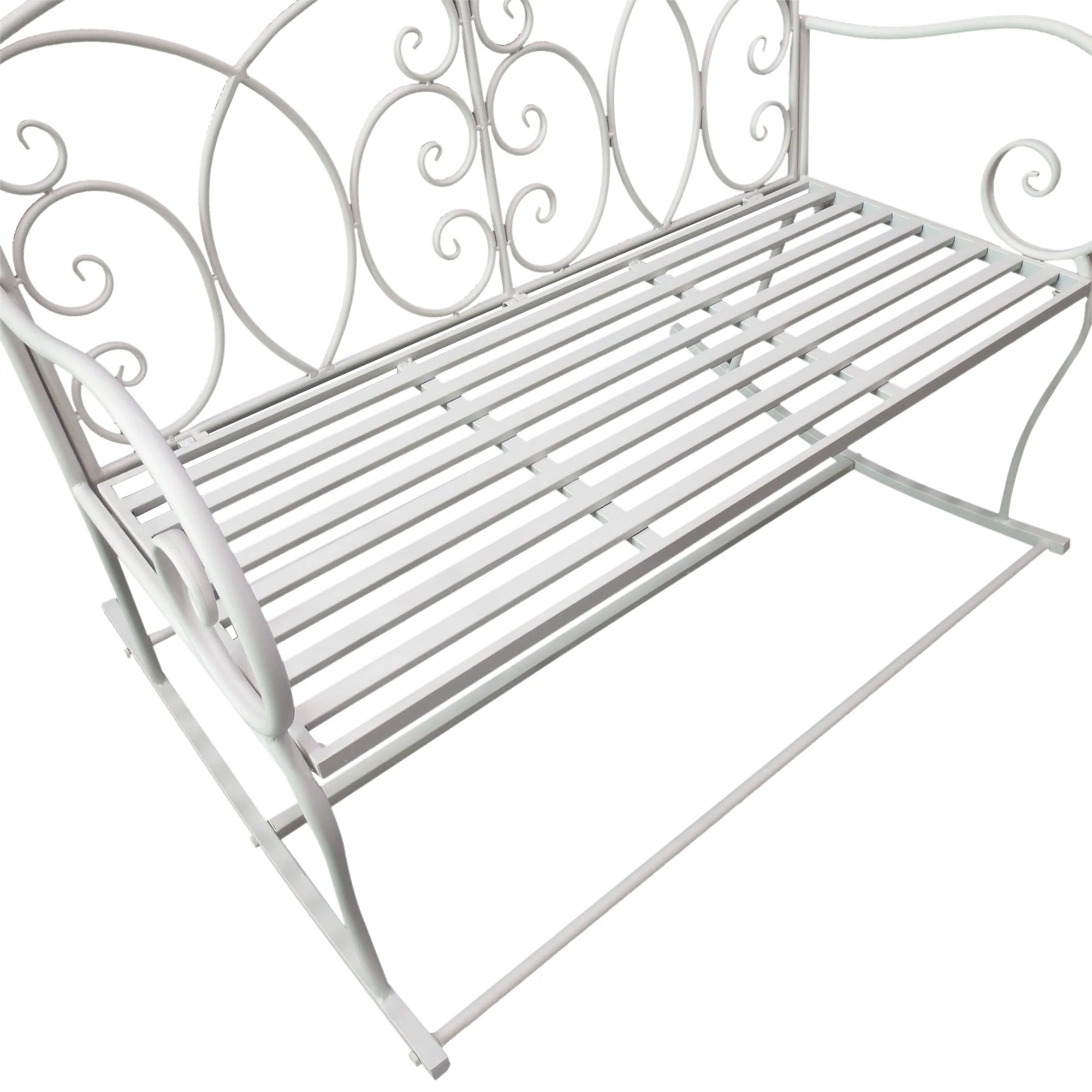 Outsunny Patio 2 Seater Rocking Bench Steel Garden Outdoor Garden Loveseat Chair With Decorative Backrest White - Image 8
