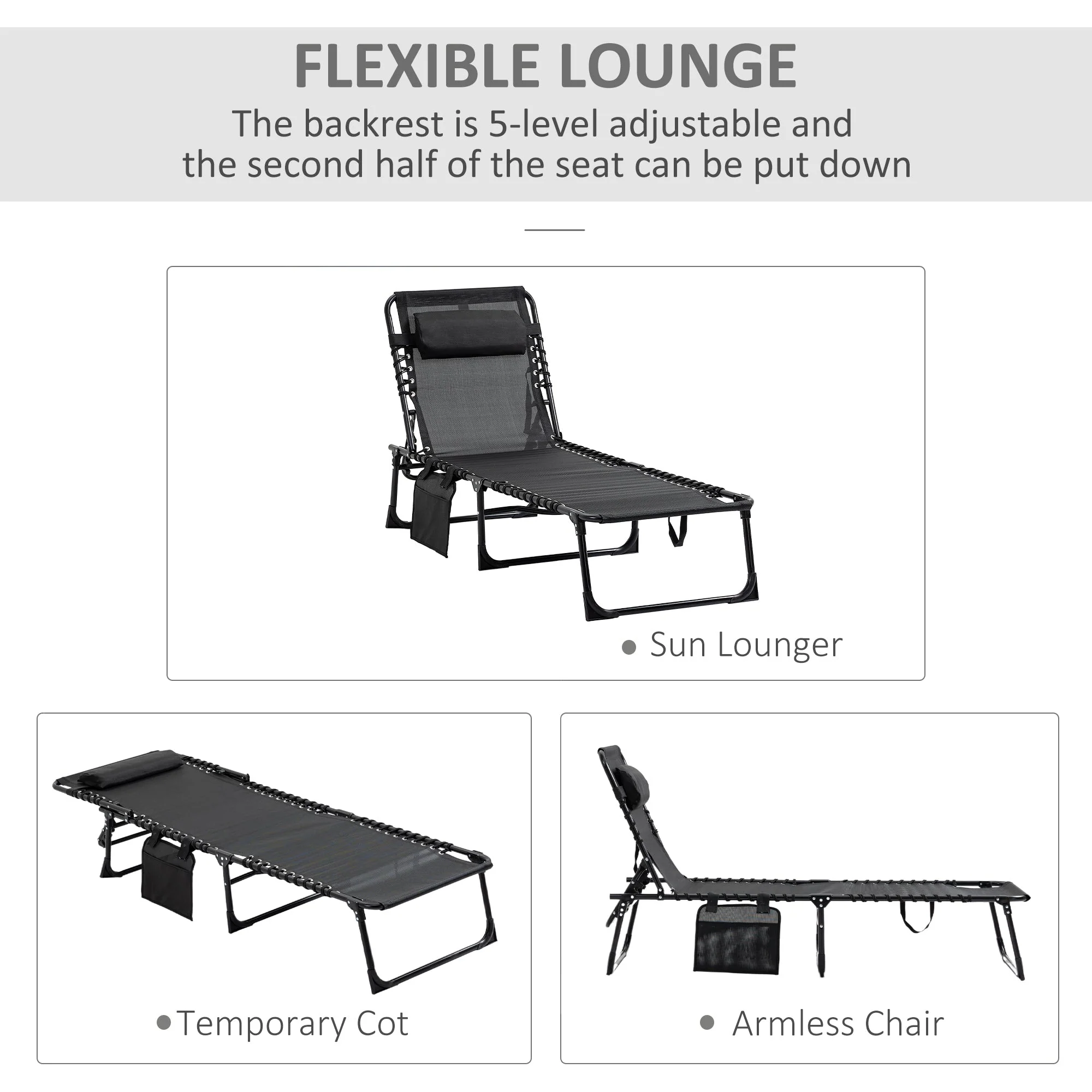 Outsunny Portable Sun Lounger - Image 3