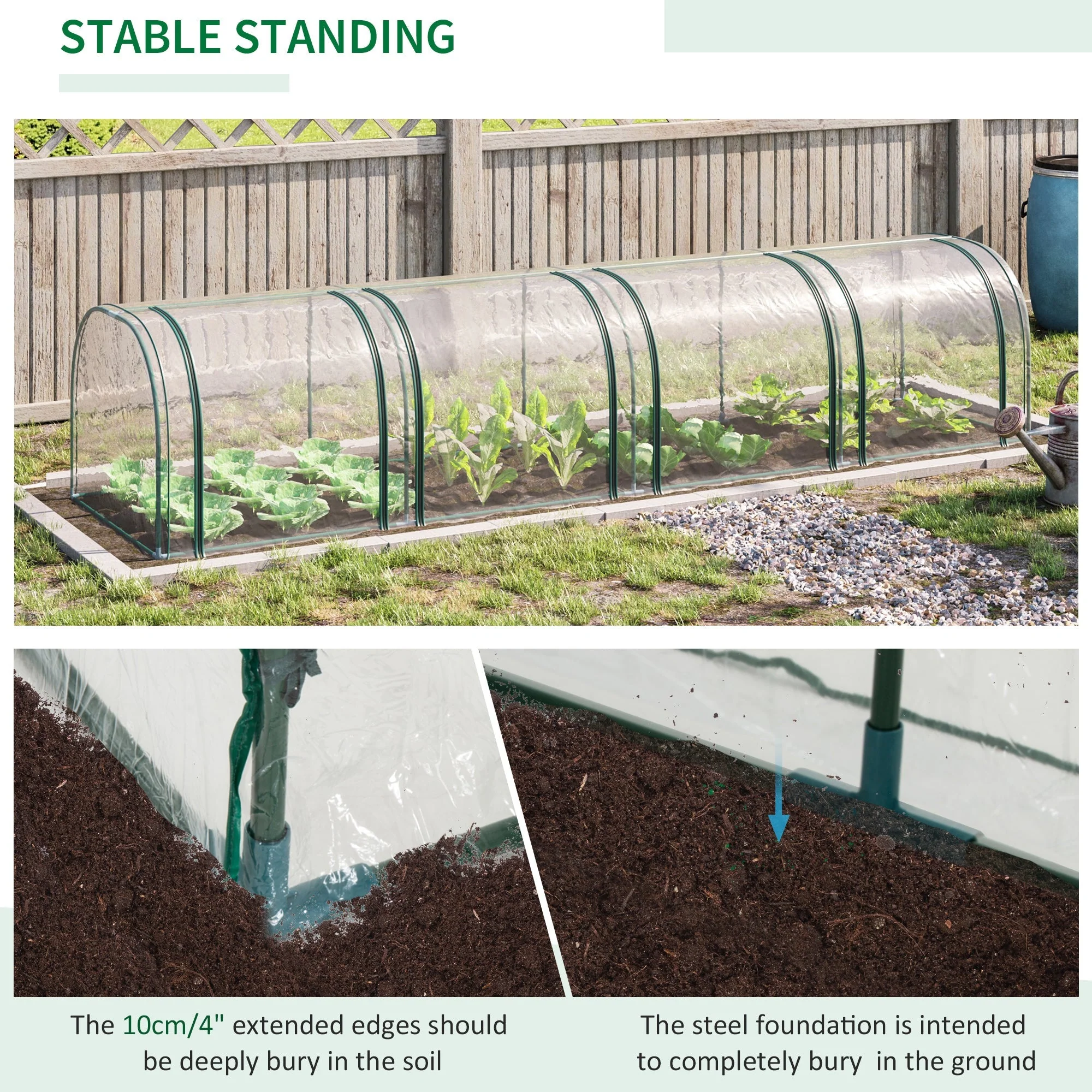 Outsunny Pvc Tunnel Greenhouse Green Grow House Steel Frame For Garden Backyard With Zipper Doors 395X100X80 cm Clear - Image 7