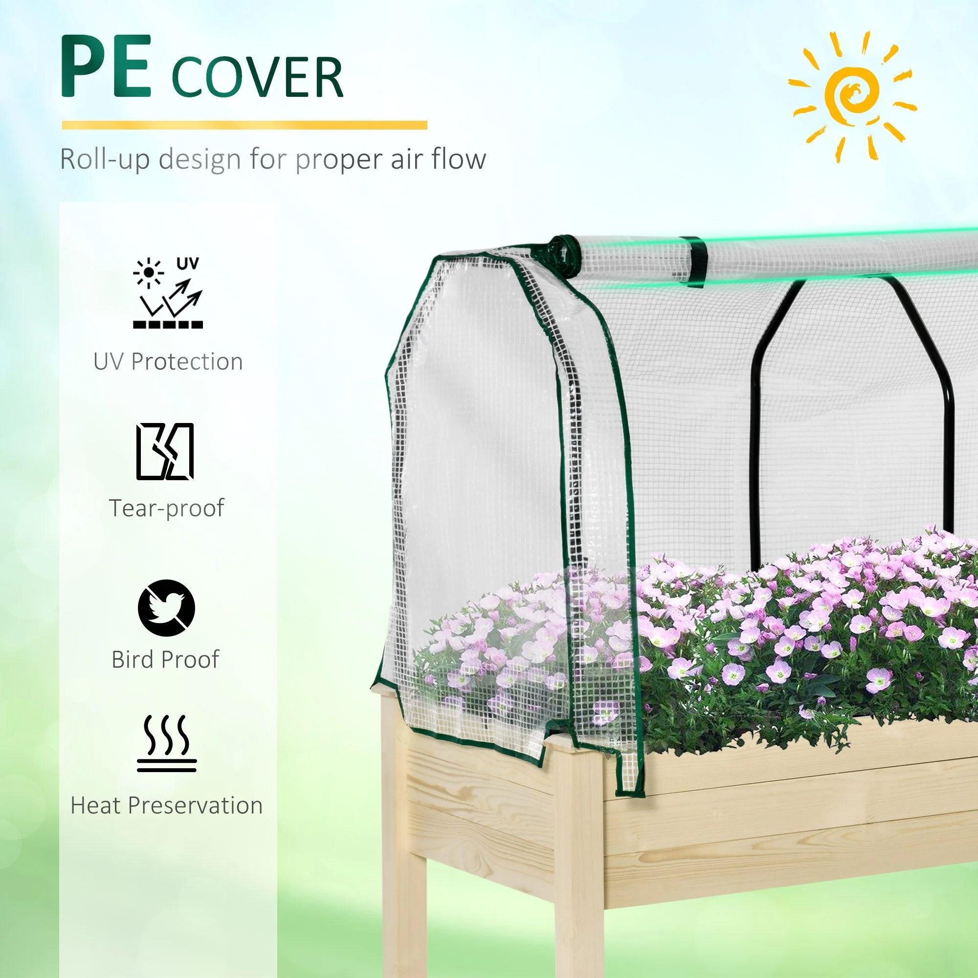 Outsunny Raised Garden Bed Outdoor Elevated Wood Planter Box With Pe Cover Natural - Image 4