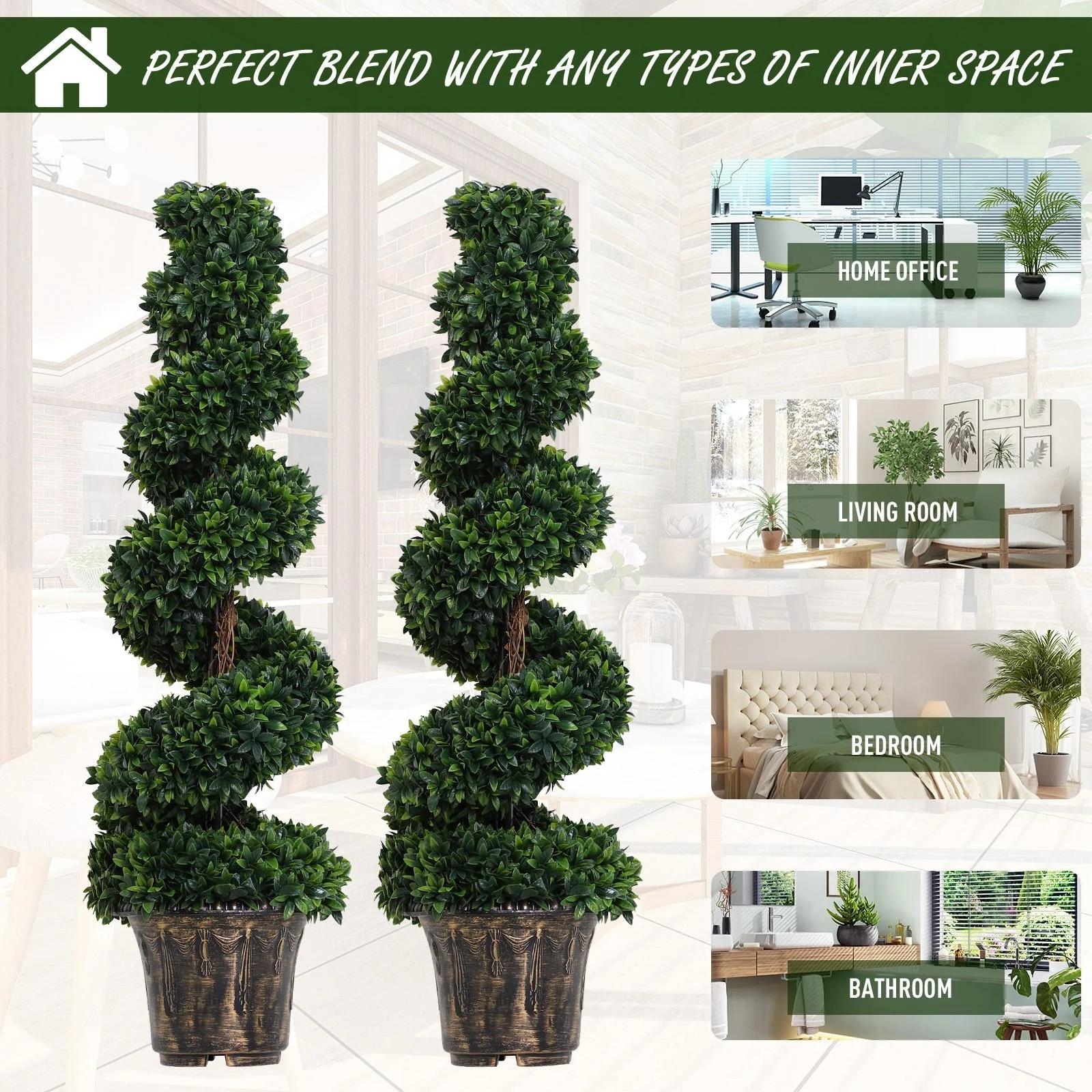 Outsunny Set of 2 Artificial Spiral Topiary Plant - Image 4