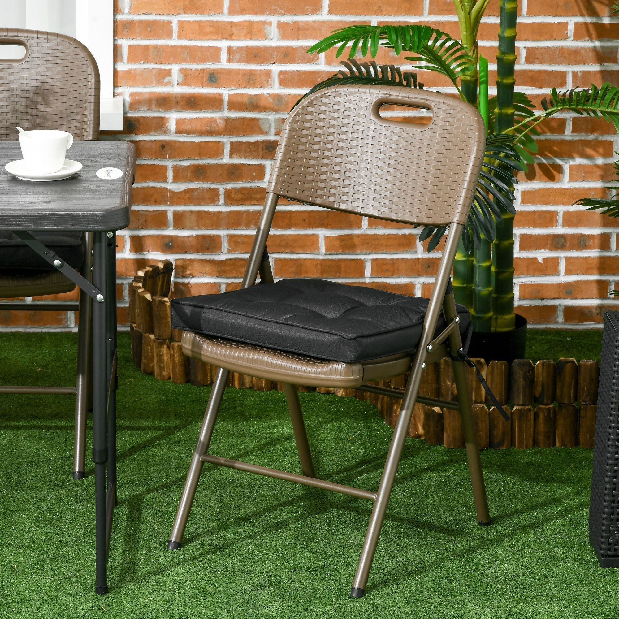 Outsunny Set Of 4 Garden Seat Cushion With Ties 42 X 42cm Replacement Dining Chair Seat Pad Black - Image 2