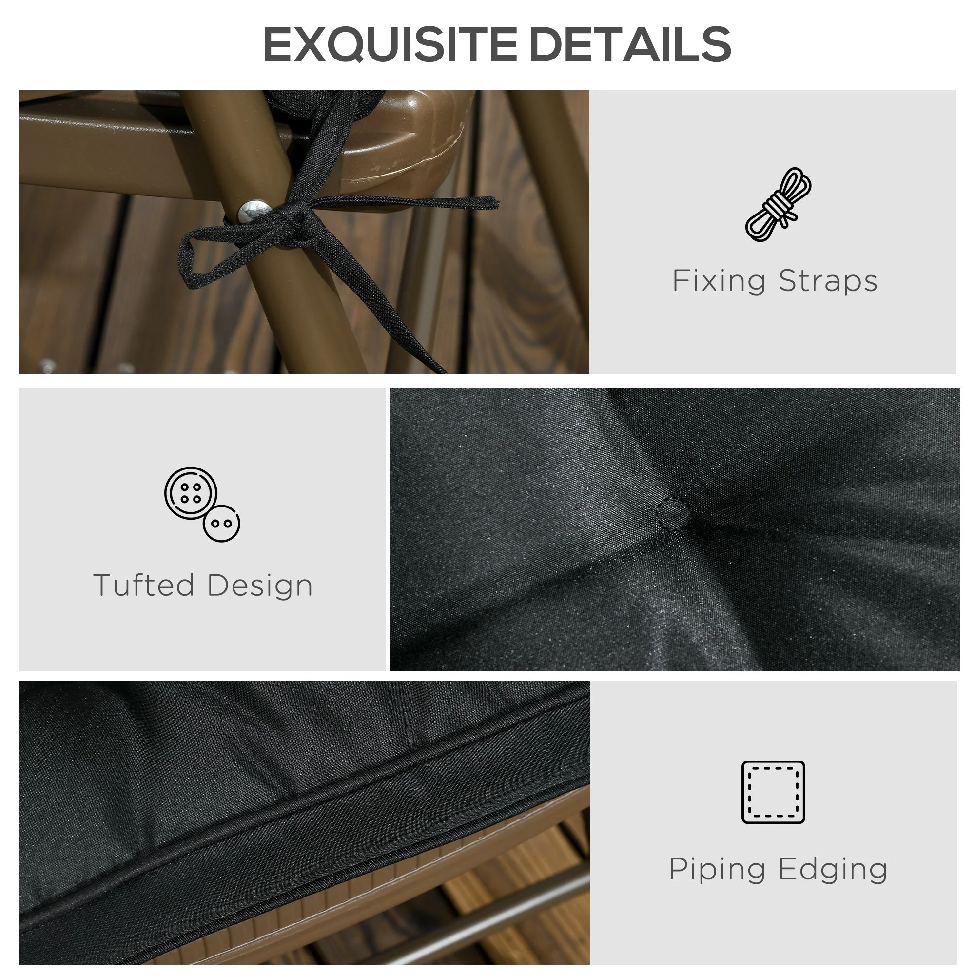 Outsunny Set Of 4 Garden Seat Cushion With Ties 42 X 42cm Replacement Dining Chair Seat Pad Black - Image 6