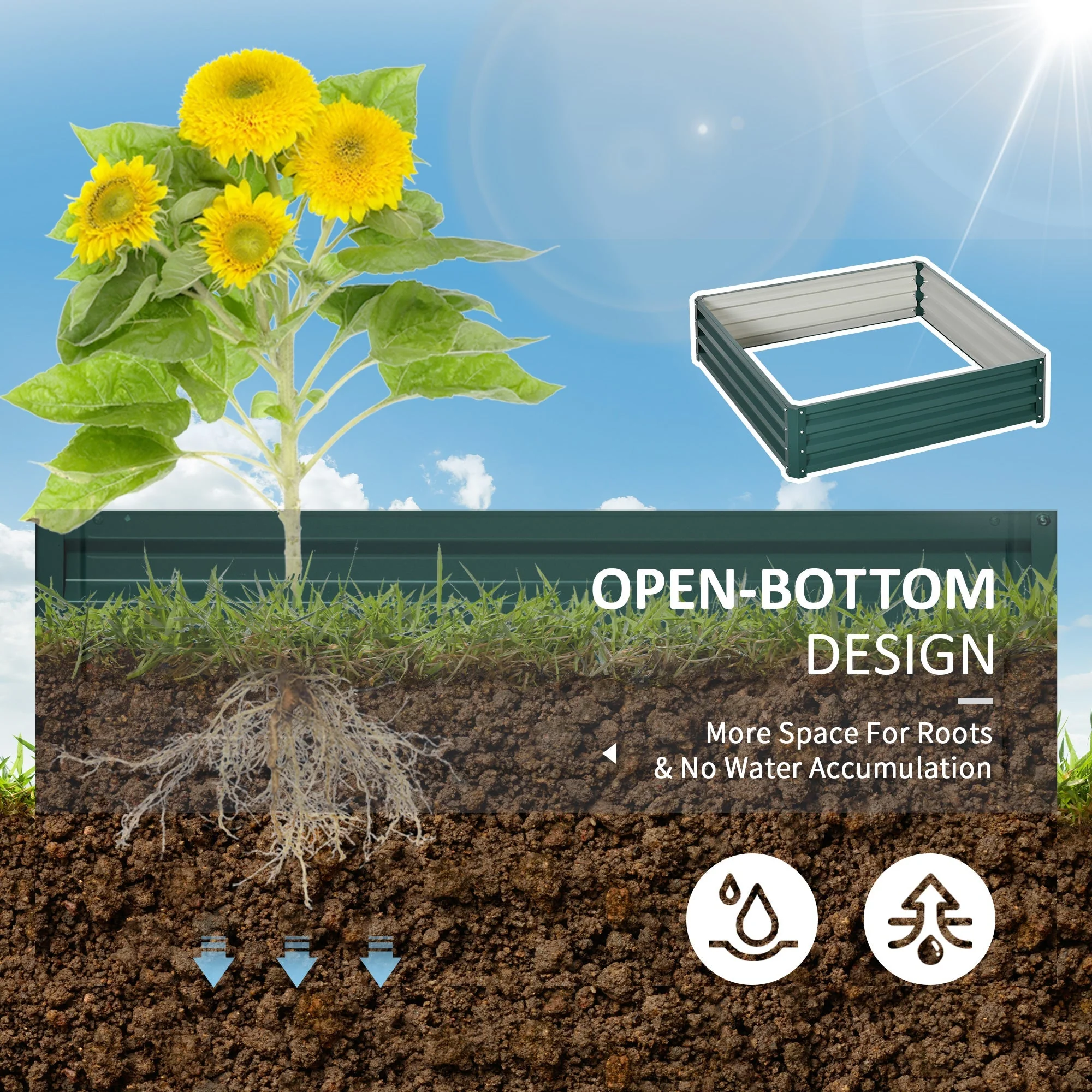 Outsunny Square Raised Garden Bed Box with Weatherized Steel Frame for Vegetables - Image 5