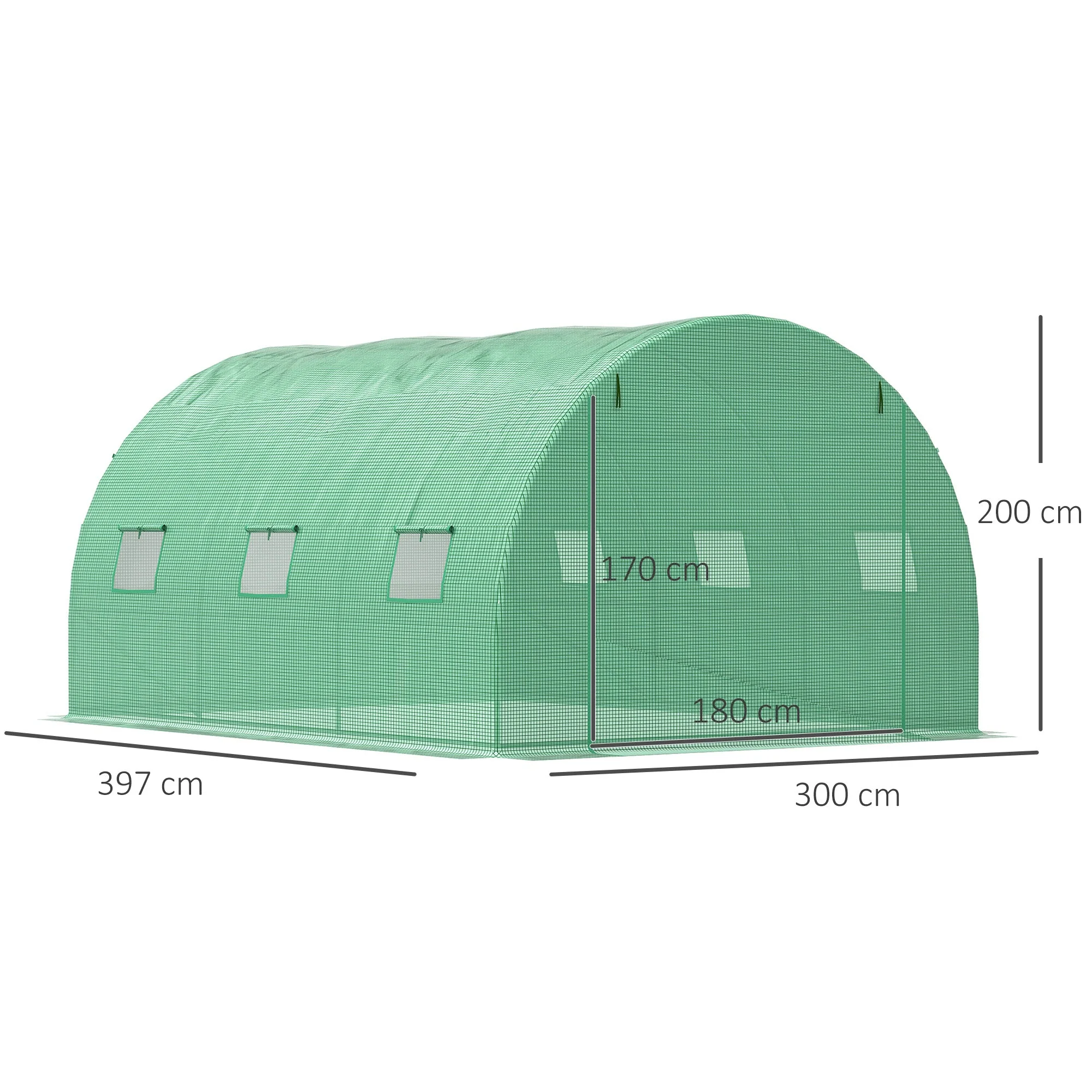 Outsunny Walk-In Tunnel Greenhouse With Pe Cover Zipper Door & Roll Up Window Green - Image 3