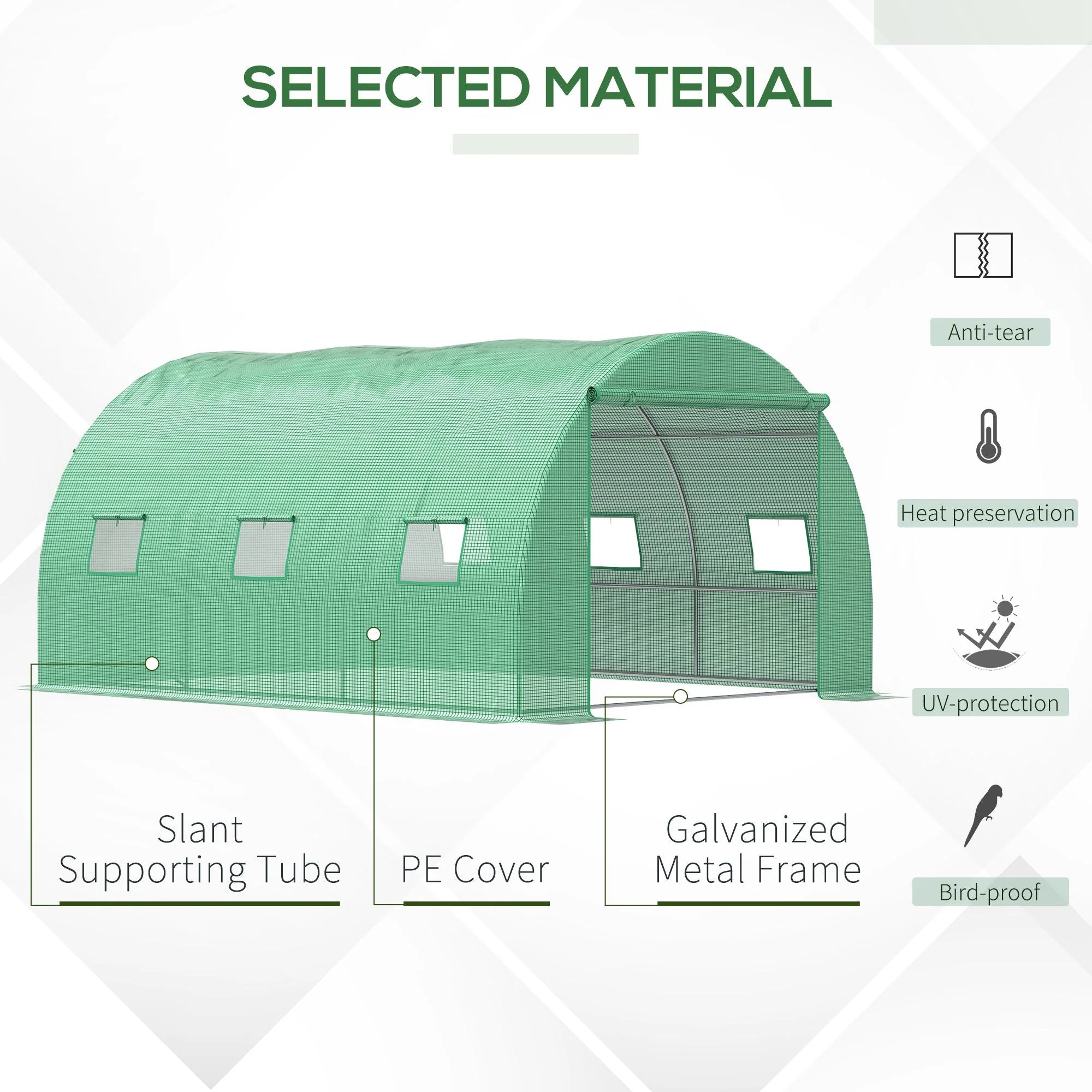 Outsunny Walk-In Tunnel Greenhouse With Pe Cover Zipper Door & Roll Up Window Green - Image 4