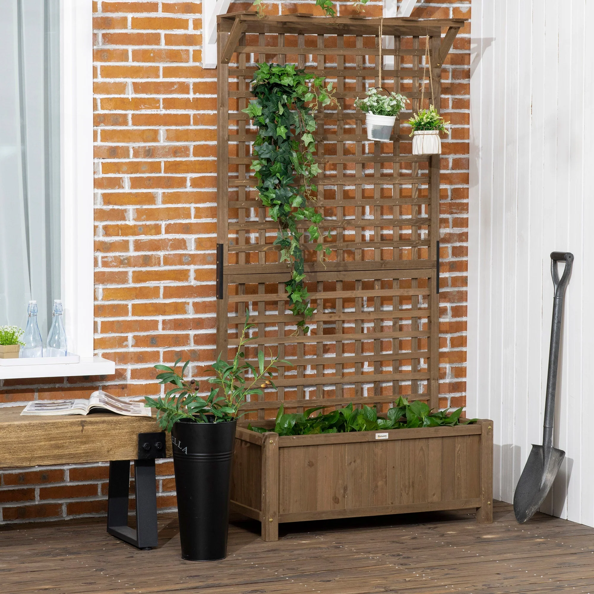 Outsunny Wood Planter with Trellis for Vine Climbing - Image 9