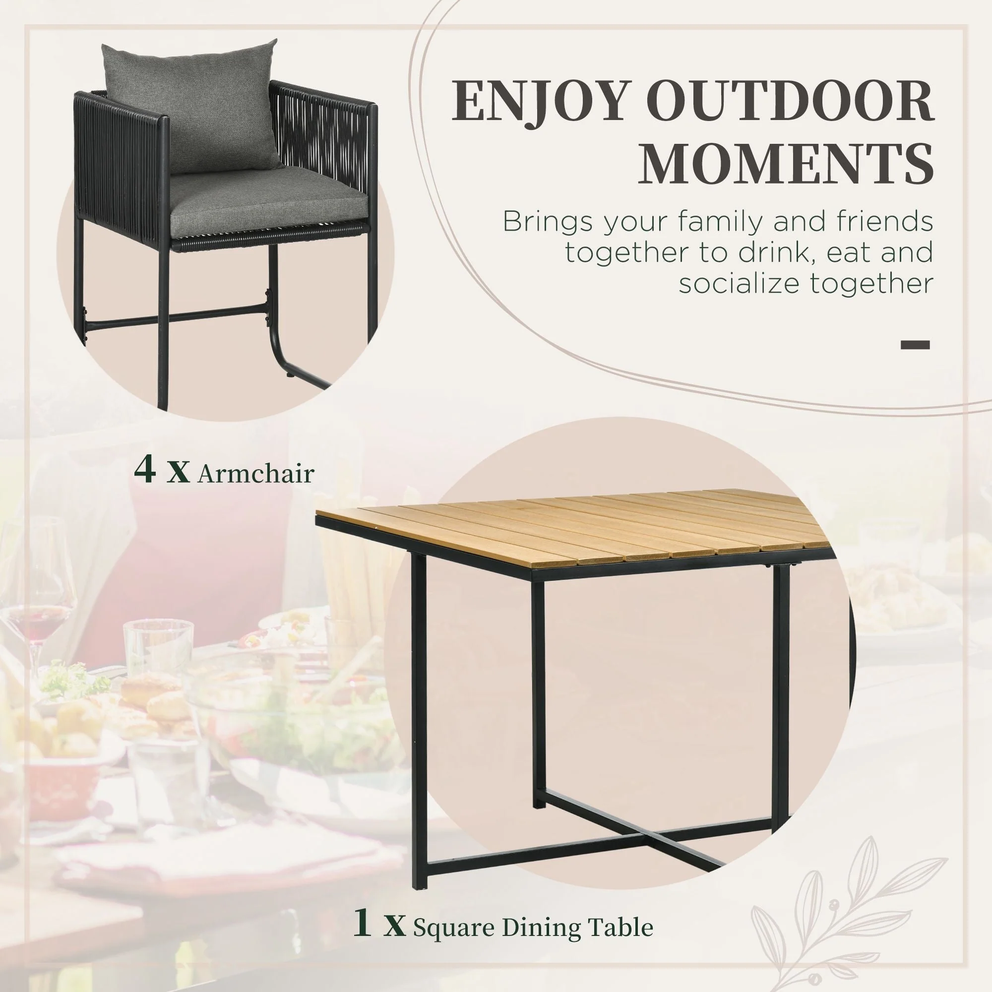 Patio 5-Piece PE Rattan Dining Set - Image 3