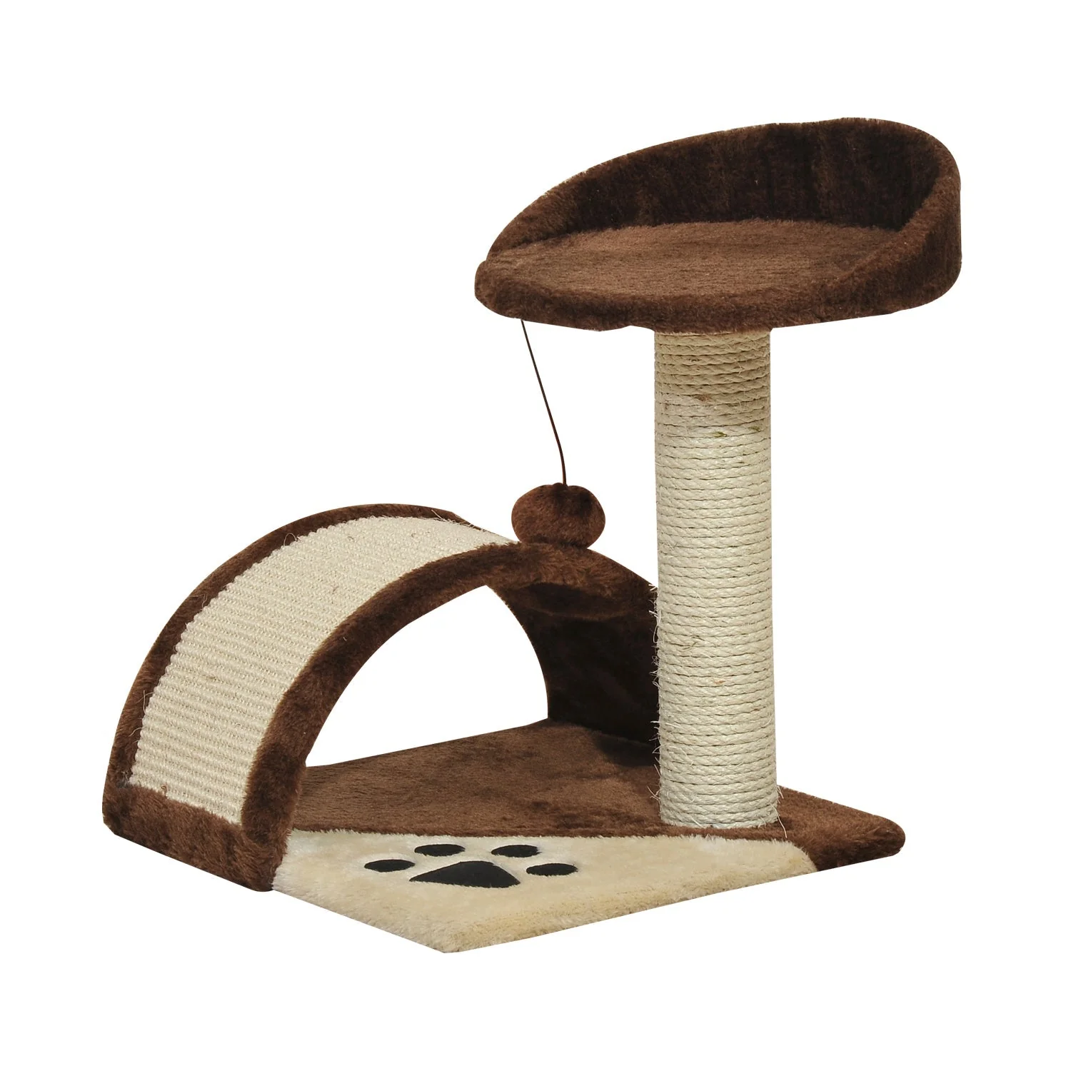 PawHut 2-Tier Cat Tree Scratching Post with Dangle Toy Brown - Image 2