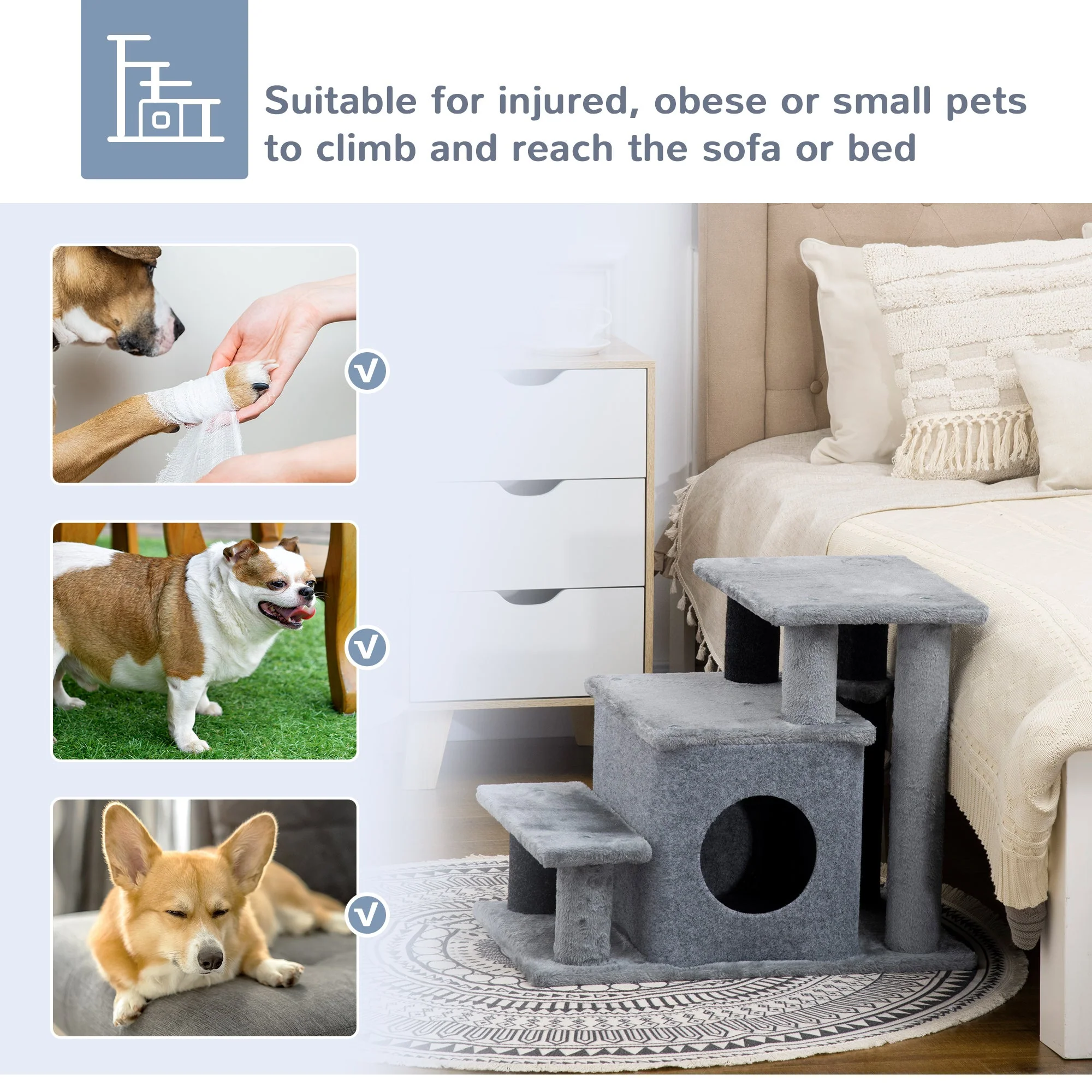 PawHut 3-Step/ 4-Step Adjustable Height Pet Stairs - Image 2