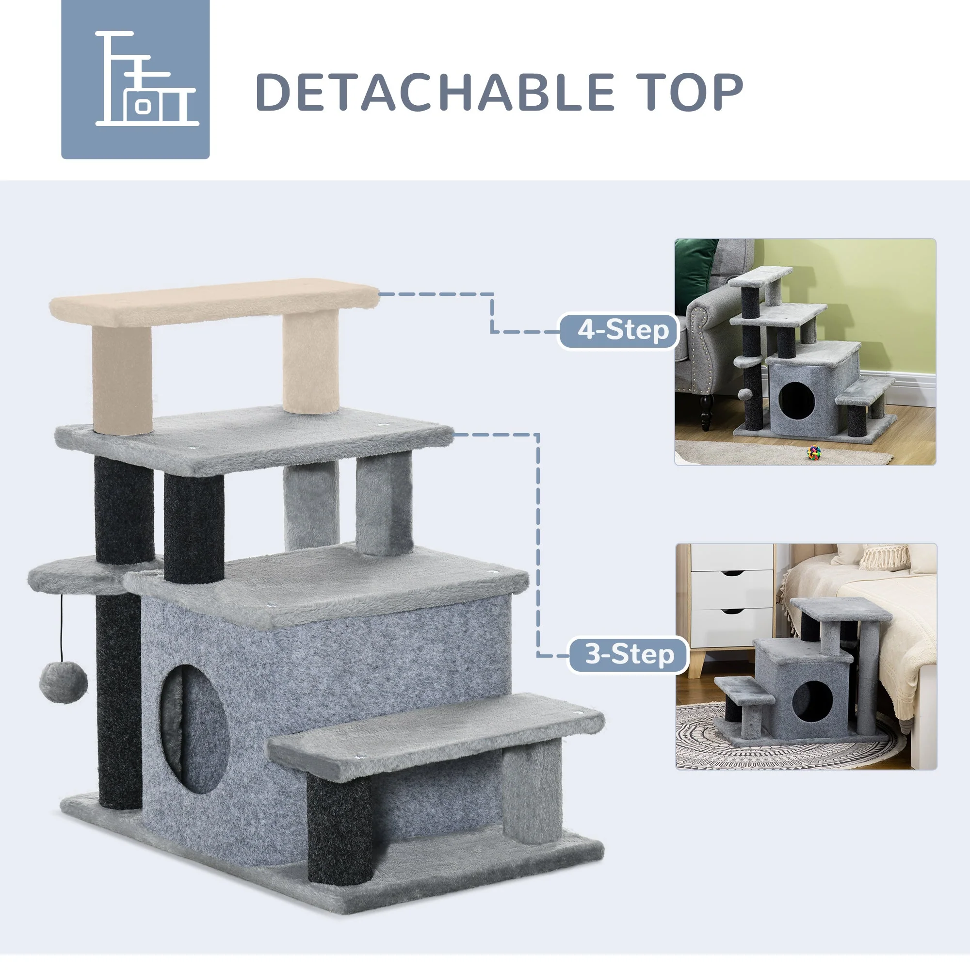 PawHut 3-Step/ 4-Step Adjustable Height Pet Stairs - Image 5