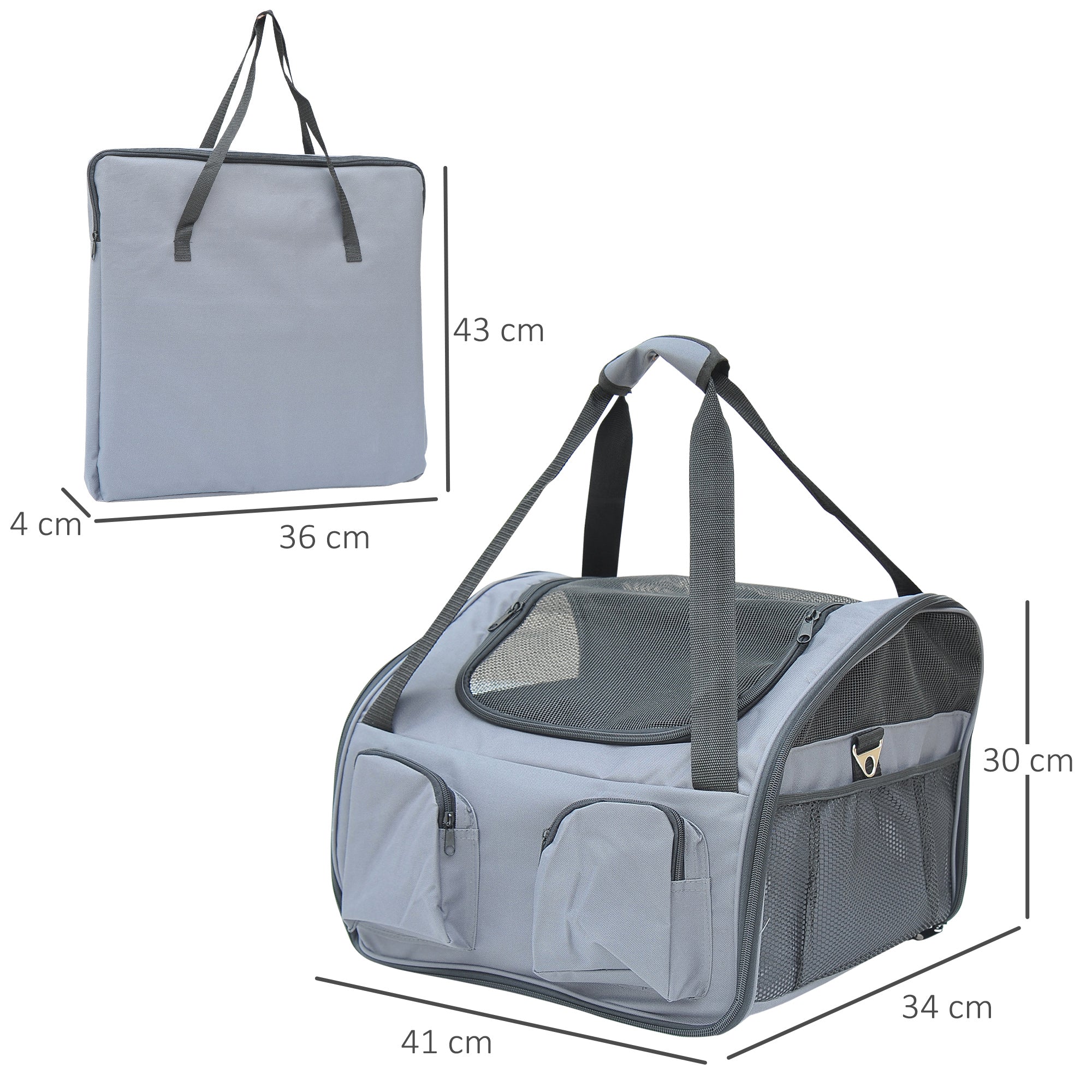 PawHut 41Lx34Wx30H cm Pets Carrier Folding Bag-Grey - Image 3