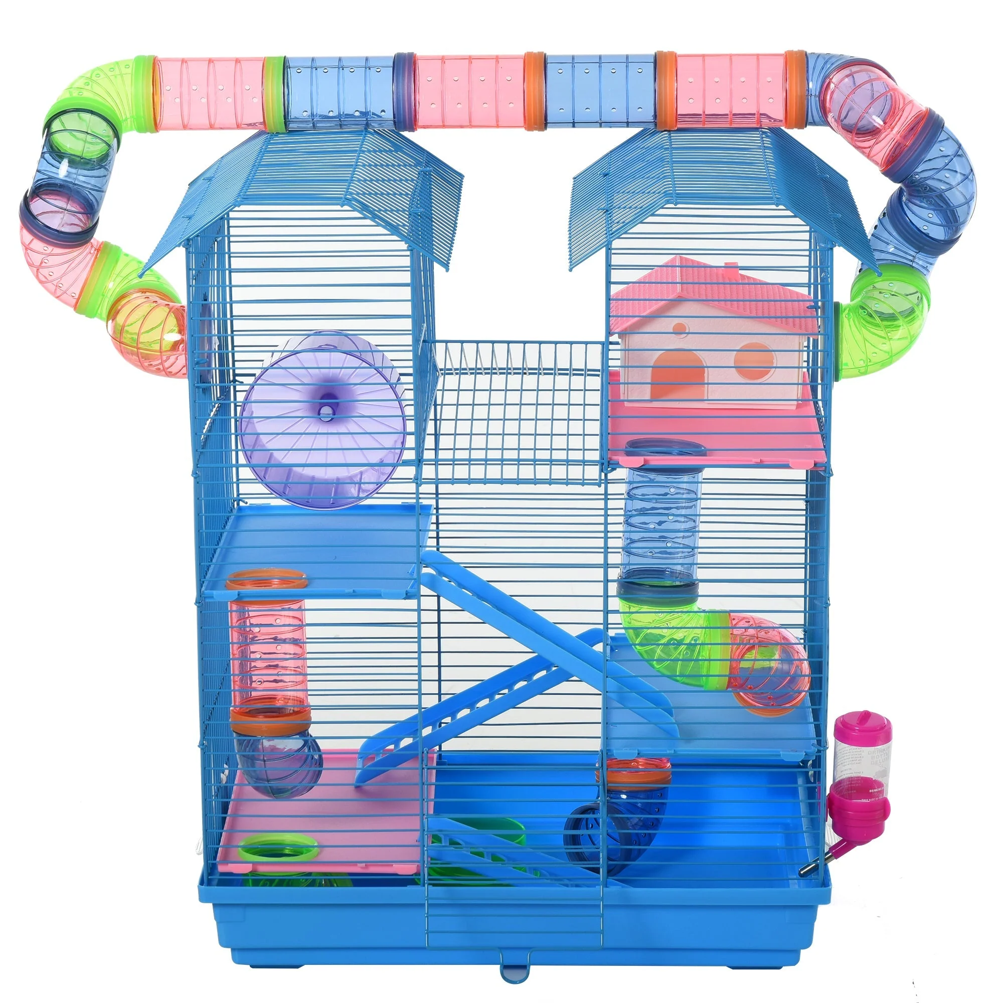 PawHut 5 Tier Hamster Cage Carrier Habitat with Exercise Wheels Tunnel Tube Water Bottle Dishes House Ladder for Dwarf Mice - Image 3