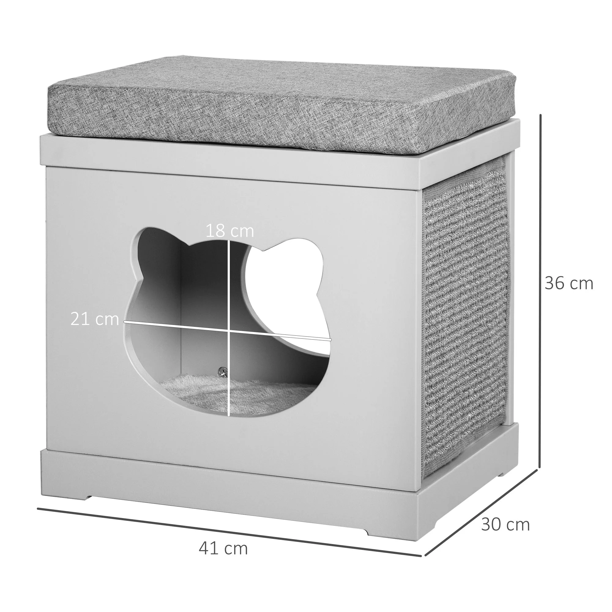 PawHut Cat House Bed Kitten Cave Cube Indoor w/ Soft Cushion Sisal Scratching Pad - Image 4