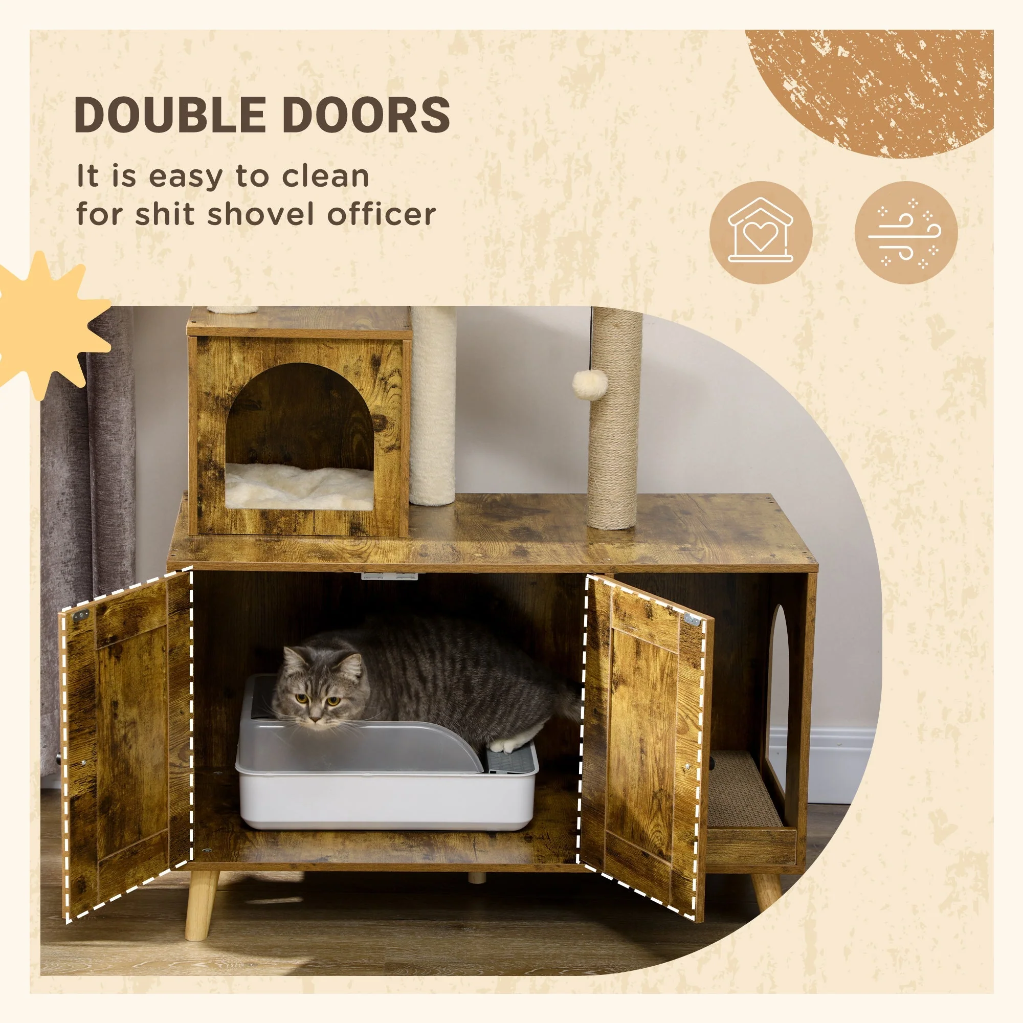 PawHut Cat Litter Box Enclosure - Image 3