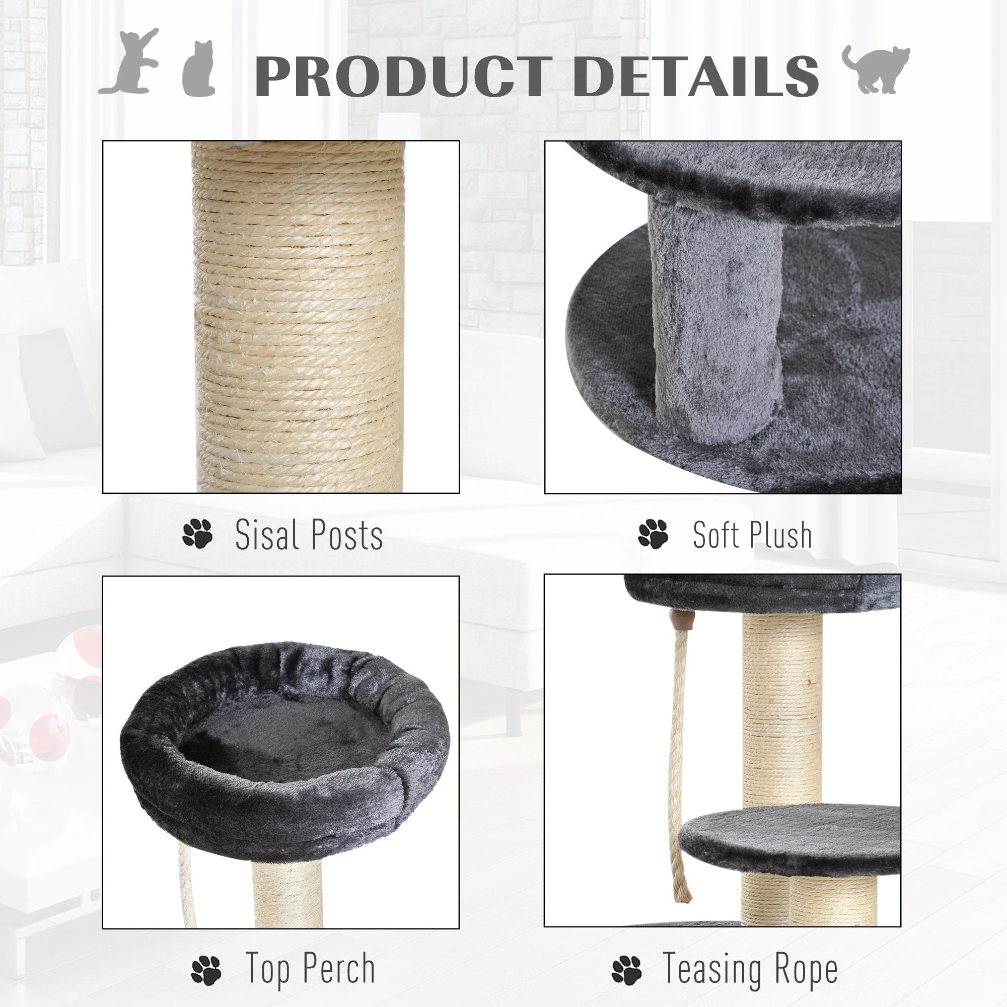 PawHut Cat Tree Kitty Scratcher Kitten Activity Center - Image 5