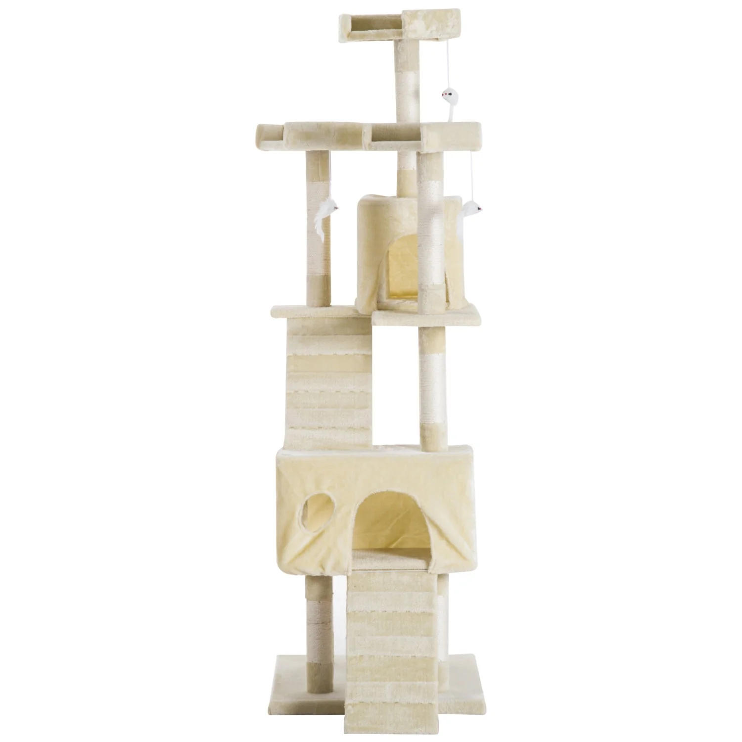 PawHut Cat Tree Scratching Post 27L27W28.5H cm-Beige - Image 9