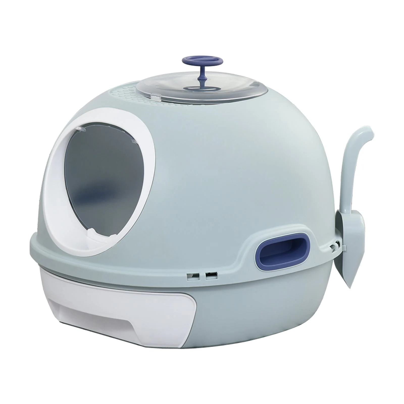 PawHut Cats Rooftop Plastic Easy Clean Litter Box Blue - Image 3