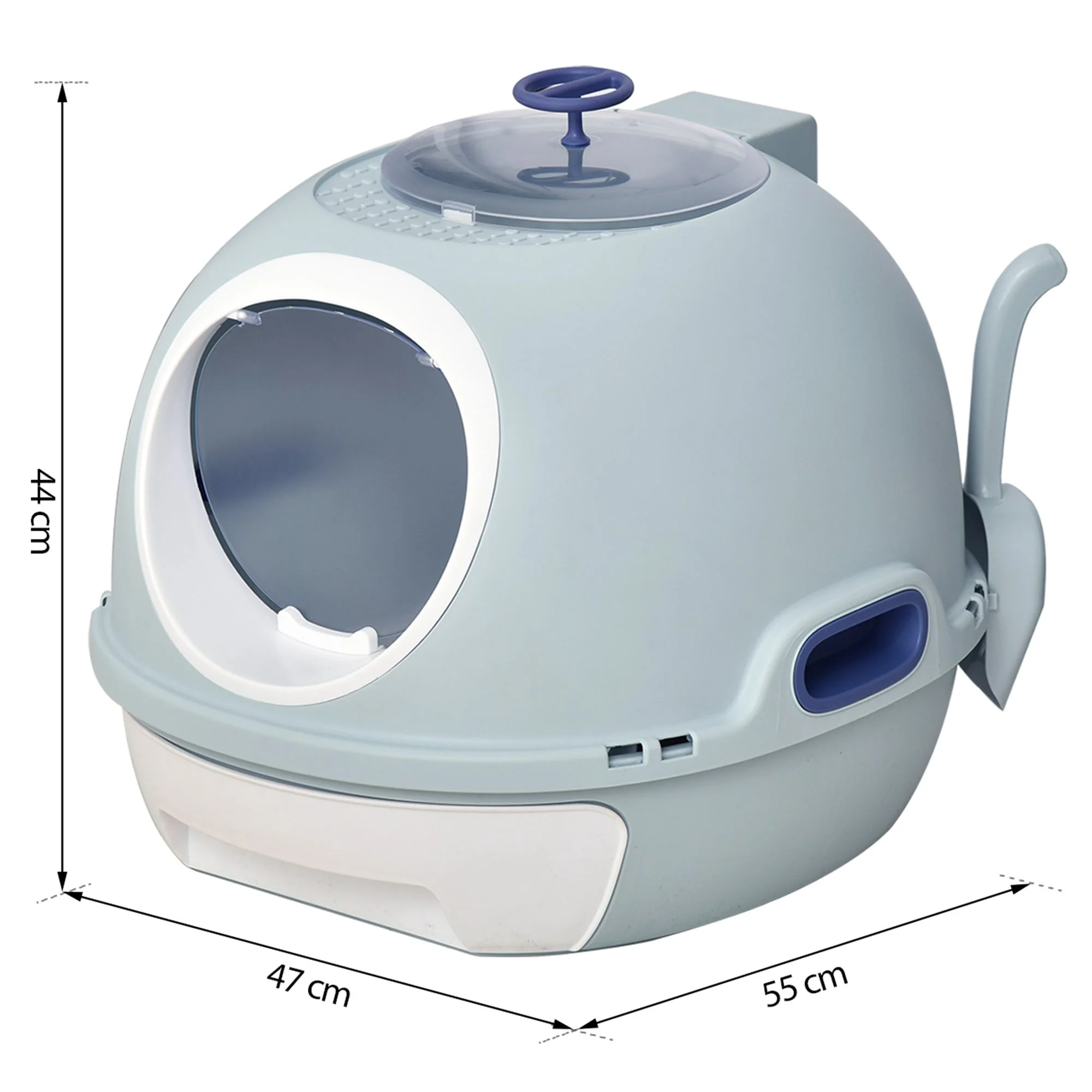 PawHut Cats Rooftop Plastic Easy Clean Litter Box Blue - Image 4