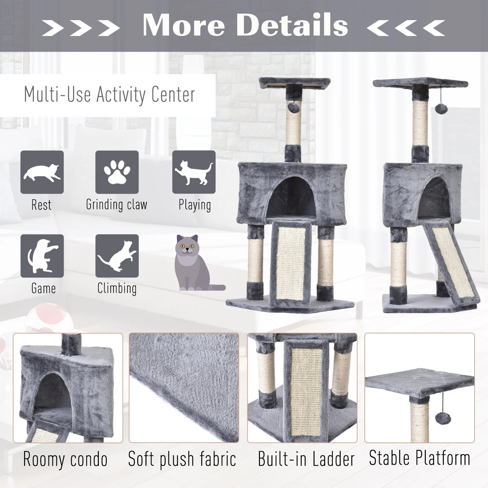 PawHut Corner Cat Tree for Indoor Cats - Image 6