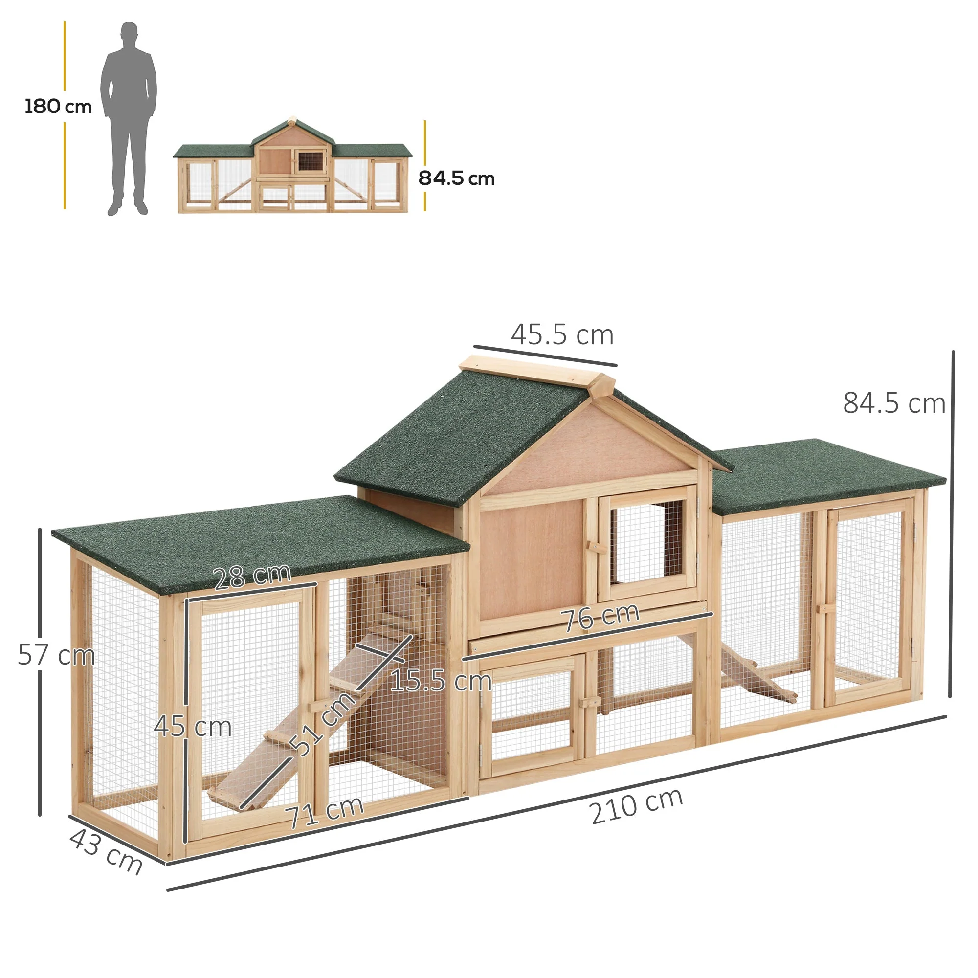 PawHut Deluxe Rabbit Hutch Outdoor - Image 4