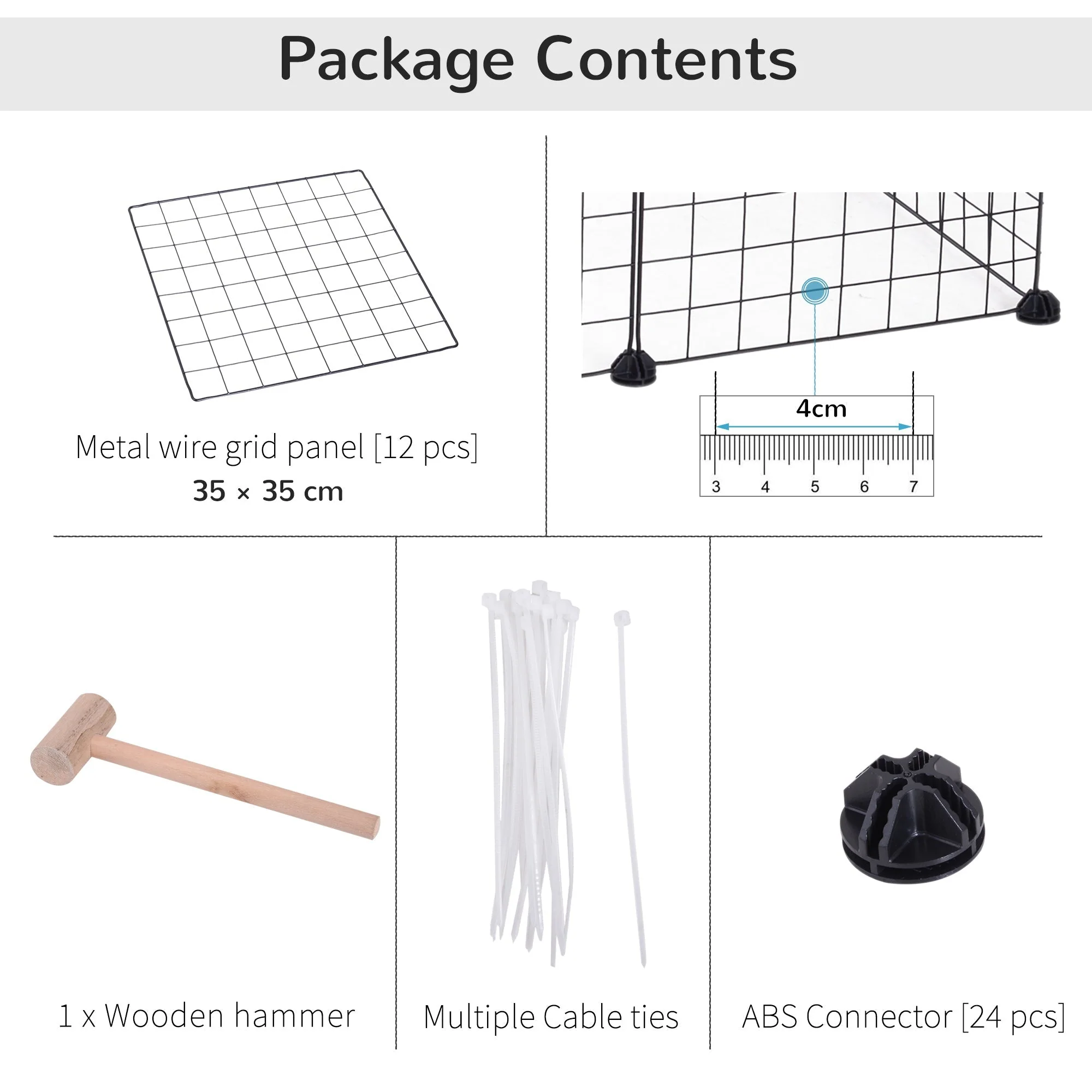 PawHut DIY Pet Playpen Metal Wire Fence 12 Panel Enclosure Indoor Outdoor Guinea Pig Rabbit Small Animals Cage Black - Image 3
