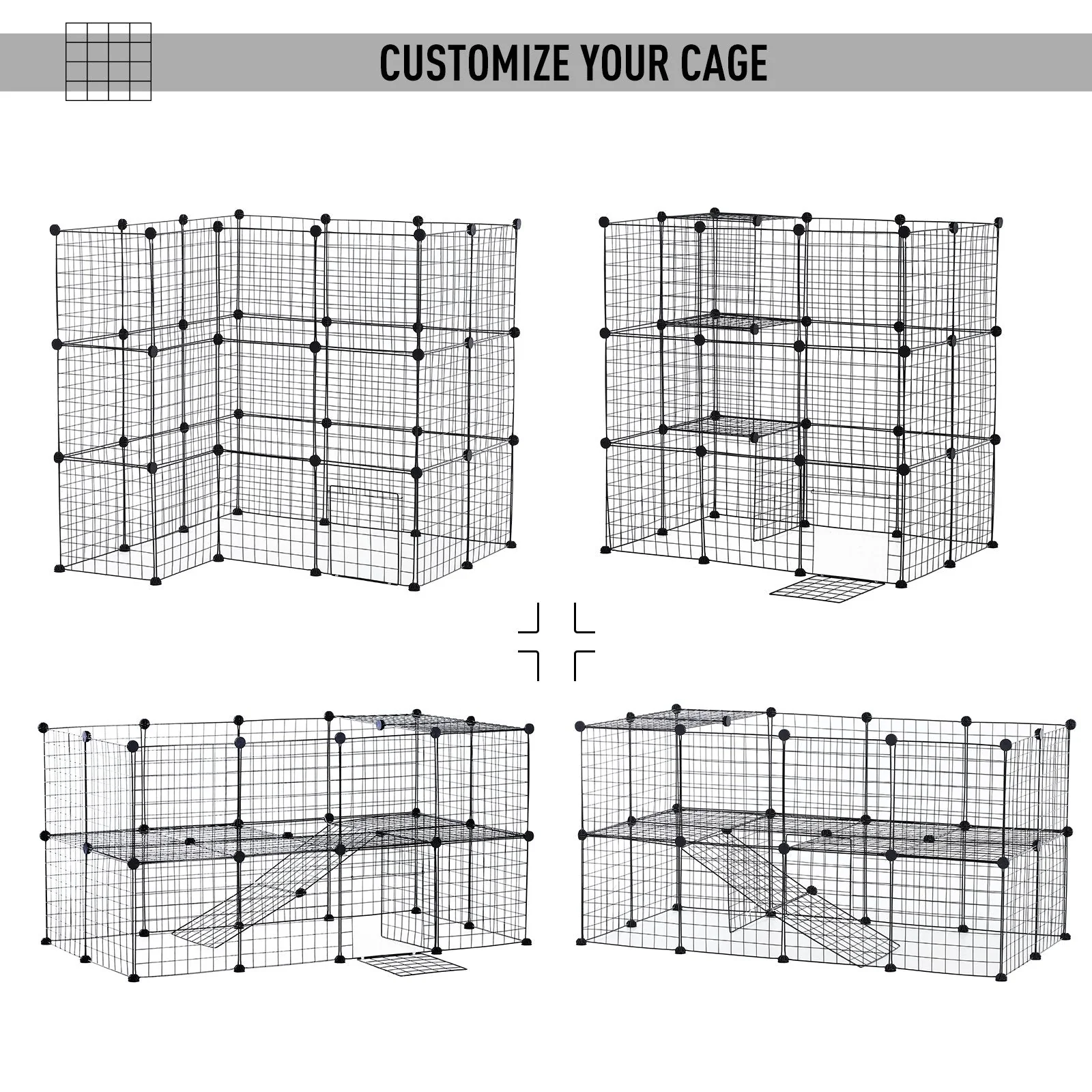 PawHut DIY Pet Playpen Metal Wire Fence Indoor Outdoor Guinea Pig Rabbit Small Animals Cage 36 Panel Enclosure Black - Image 6