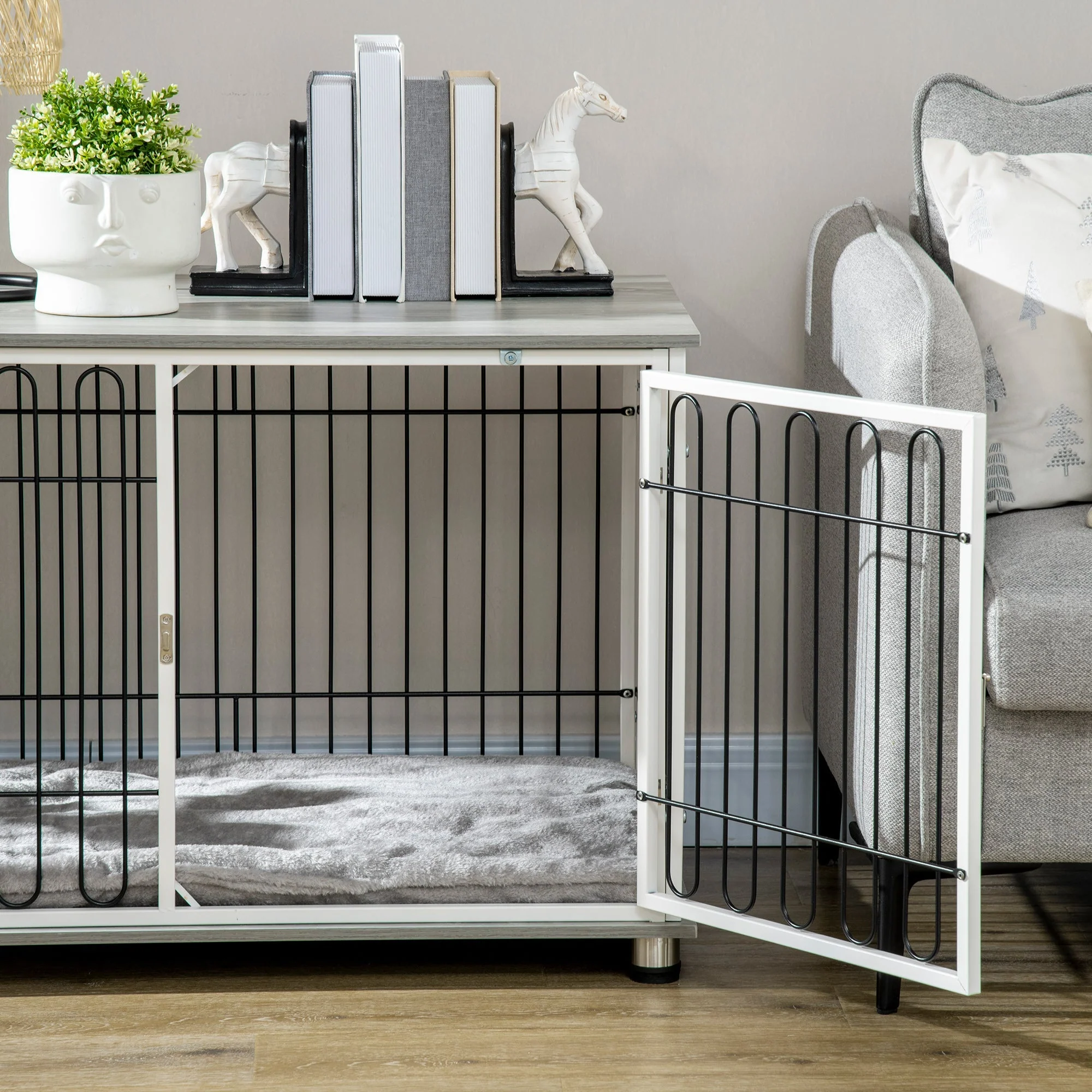 PawHut Dog Crate Furniture Side End Table with Soft Washable Cushion - Image 4