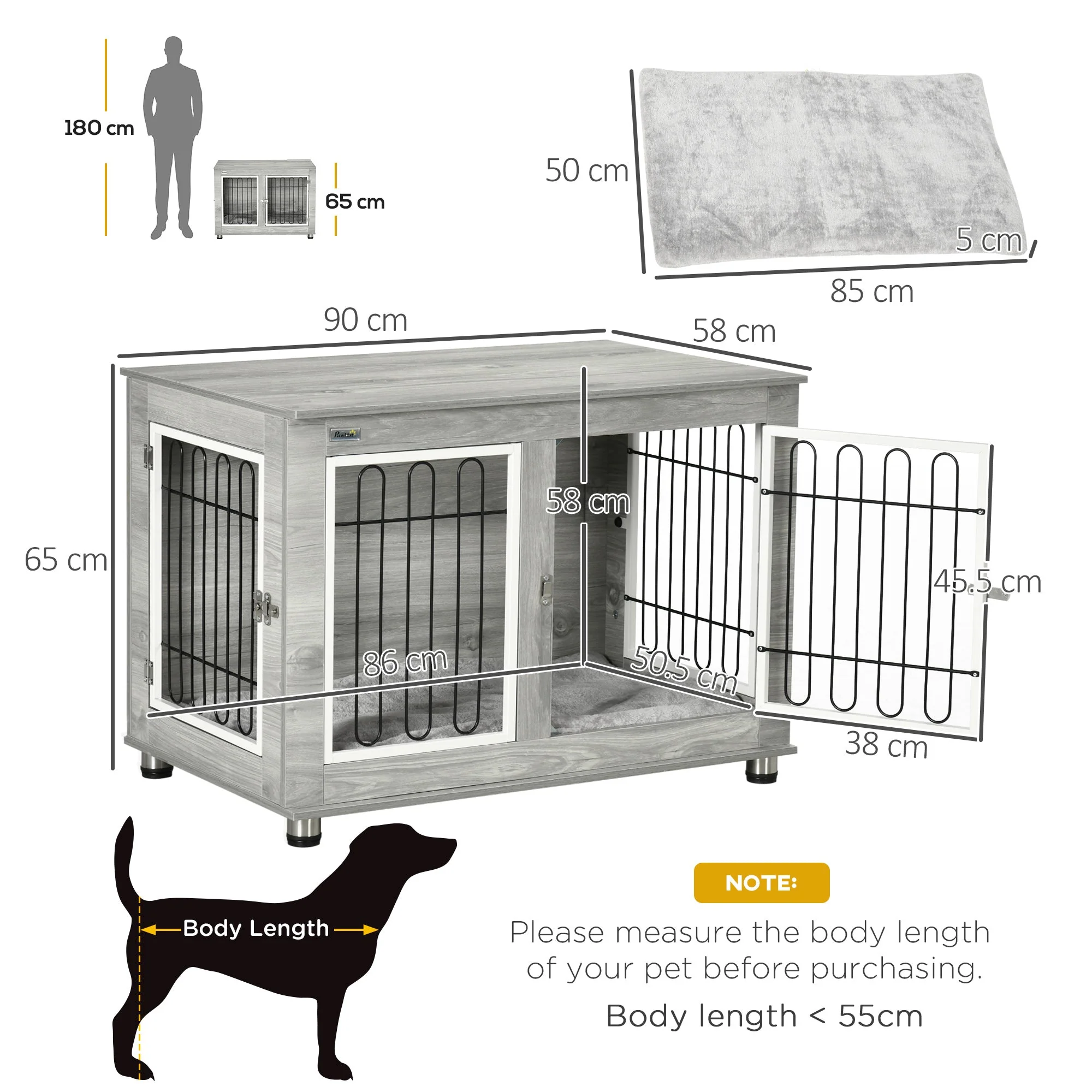 PawHut Dog Crate Furniture Side End Table with Soft Washable Cushion - Image 2