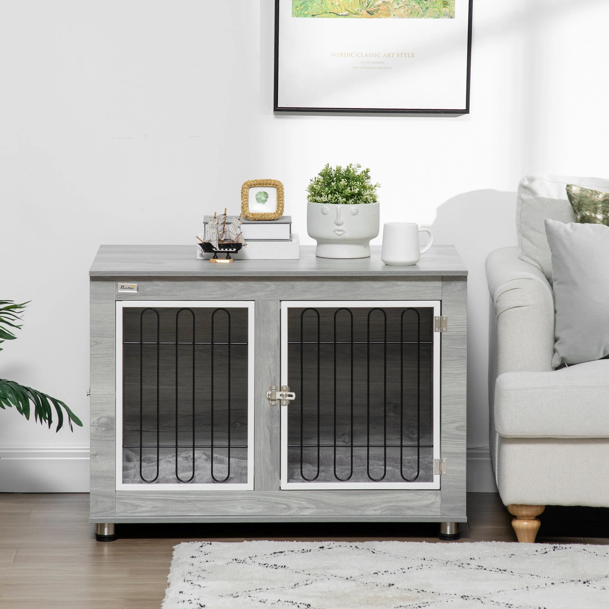 PawHut Dog Crate Furniture Side End Table with Soft Washable Cushion - Image 3