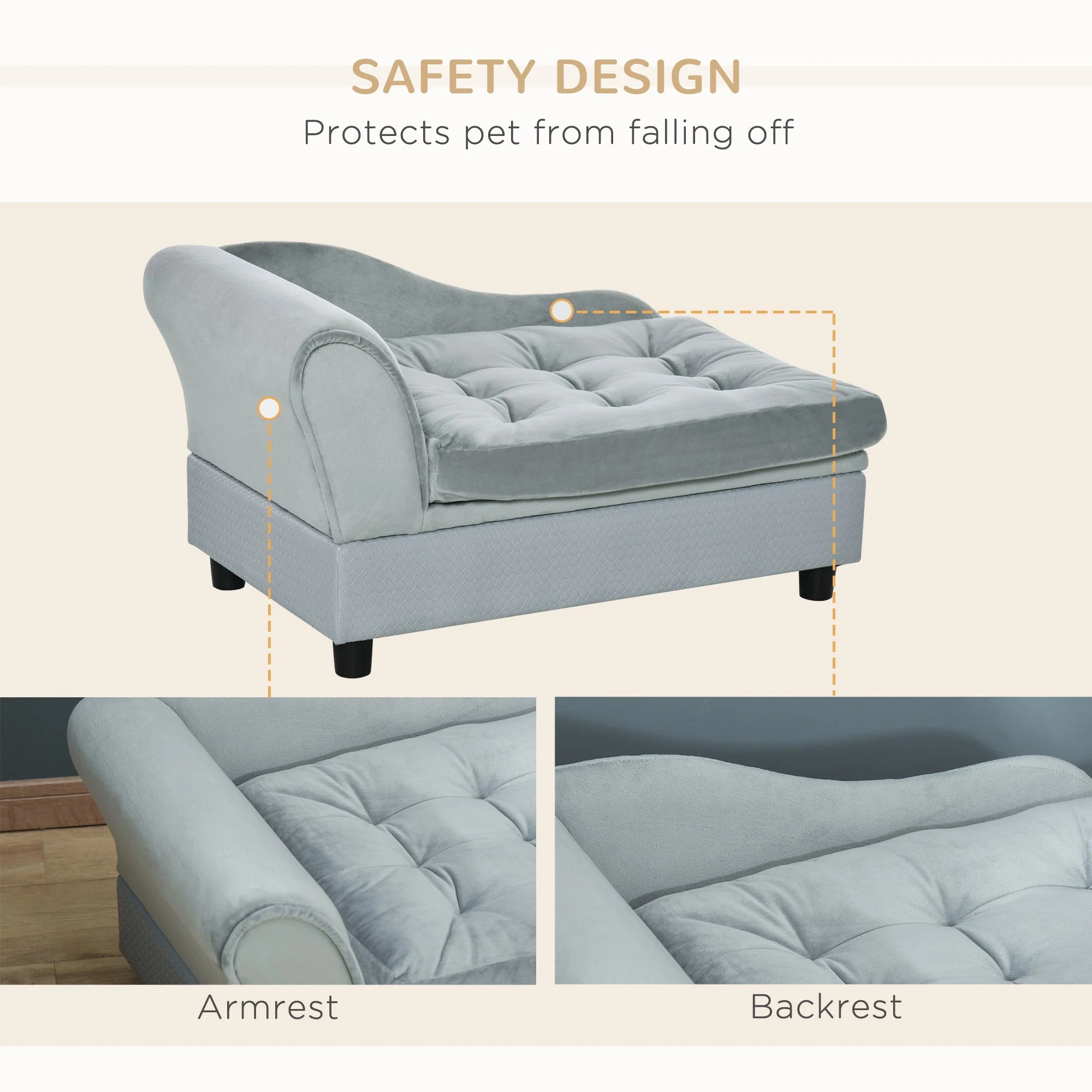 Pawhut Dog Sofa With Storage Pet Chair For Small Dogs Cat Couch With Soft Cushion Light Blue 76 X 45 X 41.5 cm - Image 5