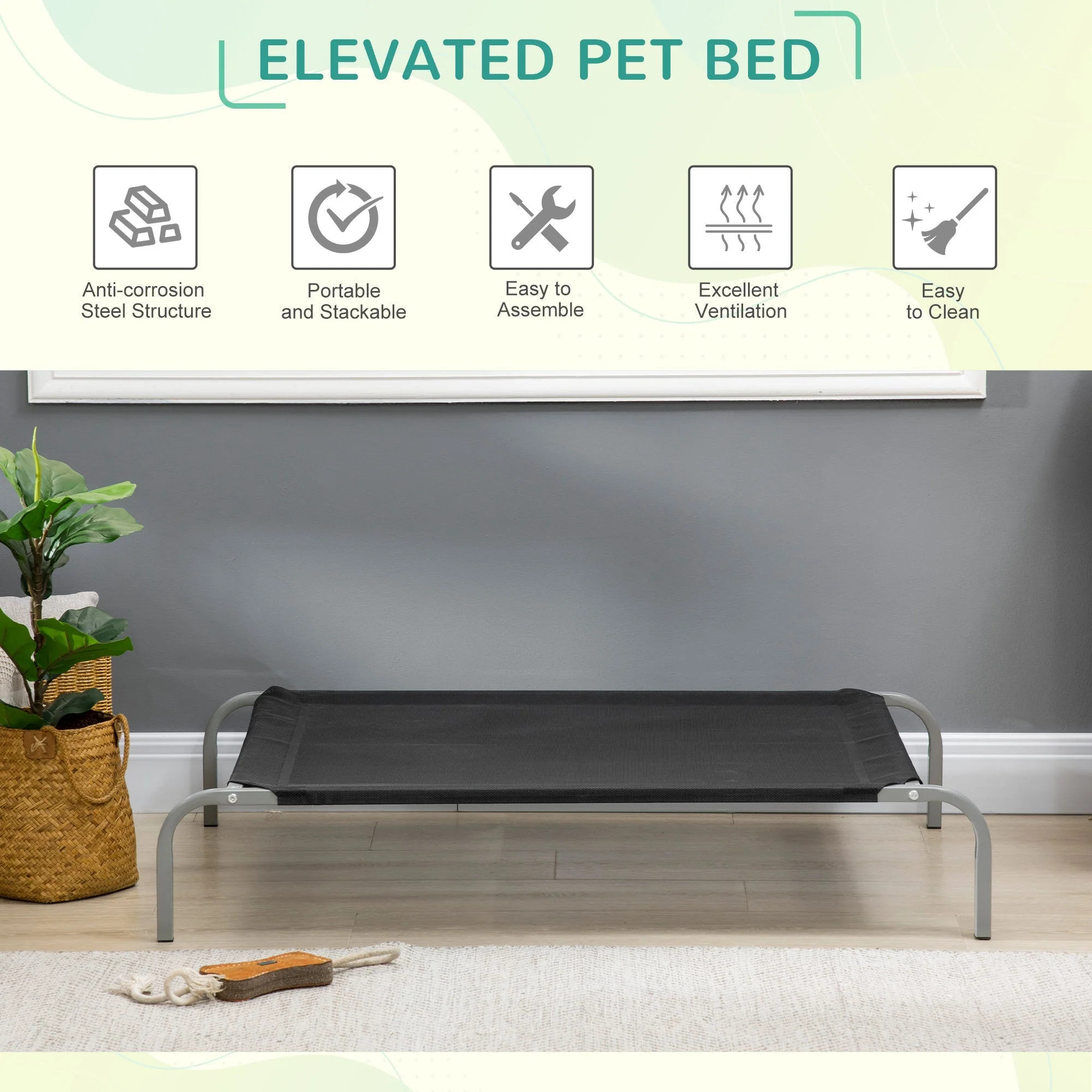 Pawhut Elevated Pet Bed Cooling Raised Cot Style Bed For Large Medium Sized Dogs With Non-Slip Pads Steel Frame Breathable Mesh Fabric - Image 4