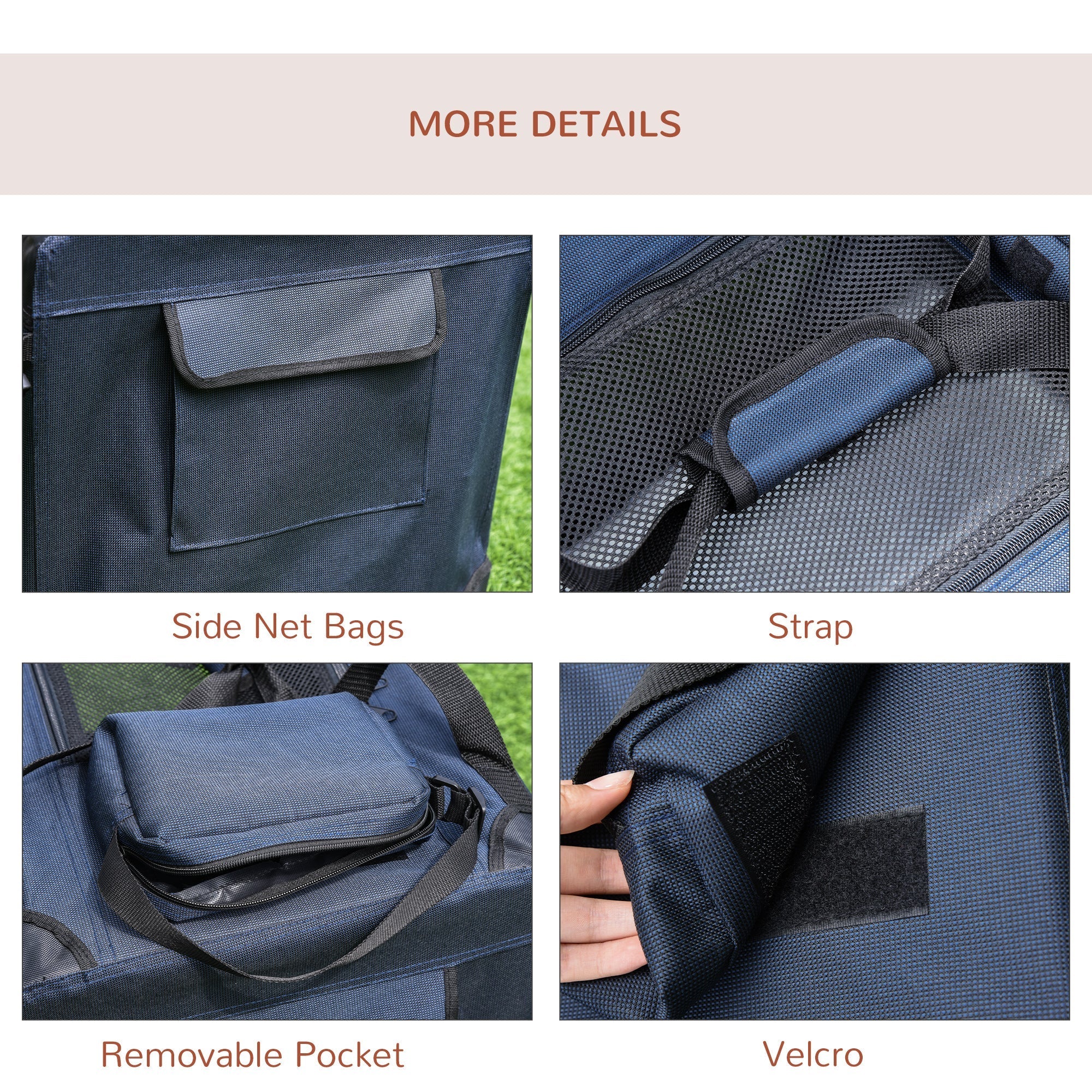 PawHut Folding Pet Carrier Bag Soft Portable Dog Cat Crate Puppy Kennel Cage House with Cushion Storage Bags Dark Blue - Image 3