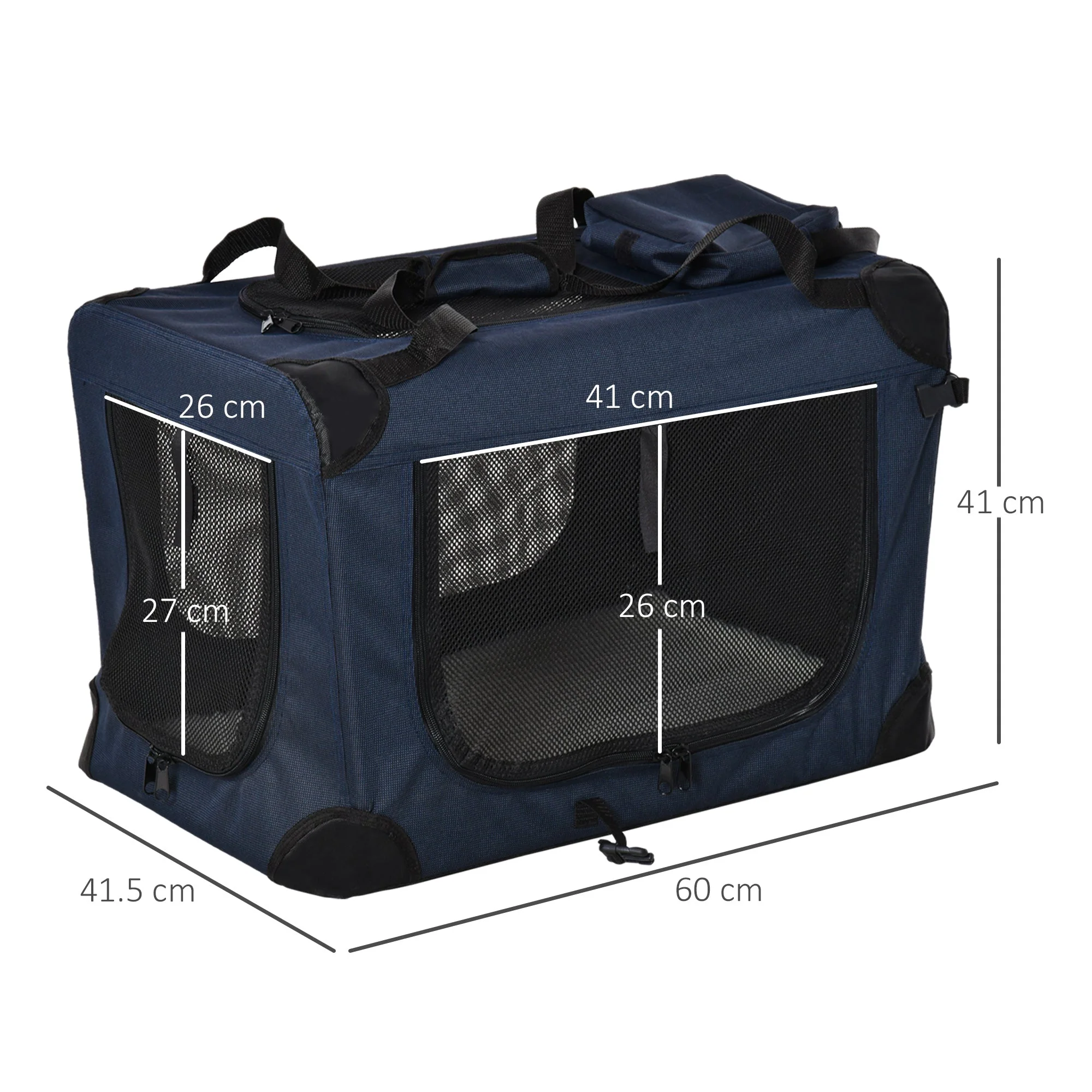 PawHut Folding Pet Carrier Bag Soft Portable Dog Cat Crate Puppy Kennel Cage House with Cushion Storage Bags Dark Blue - Image 5