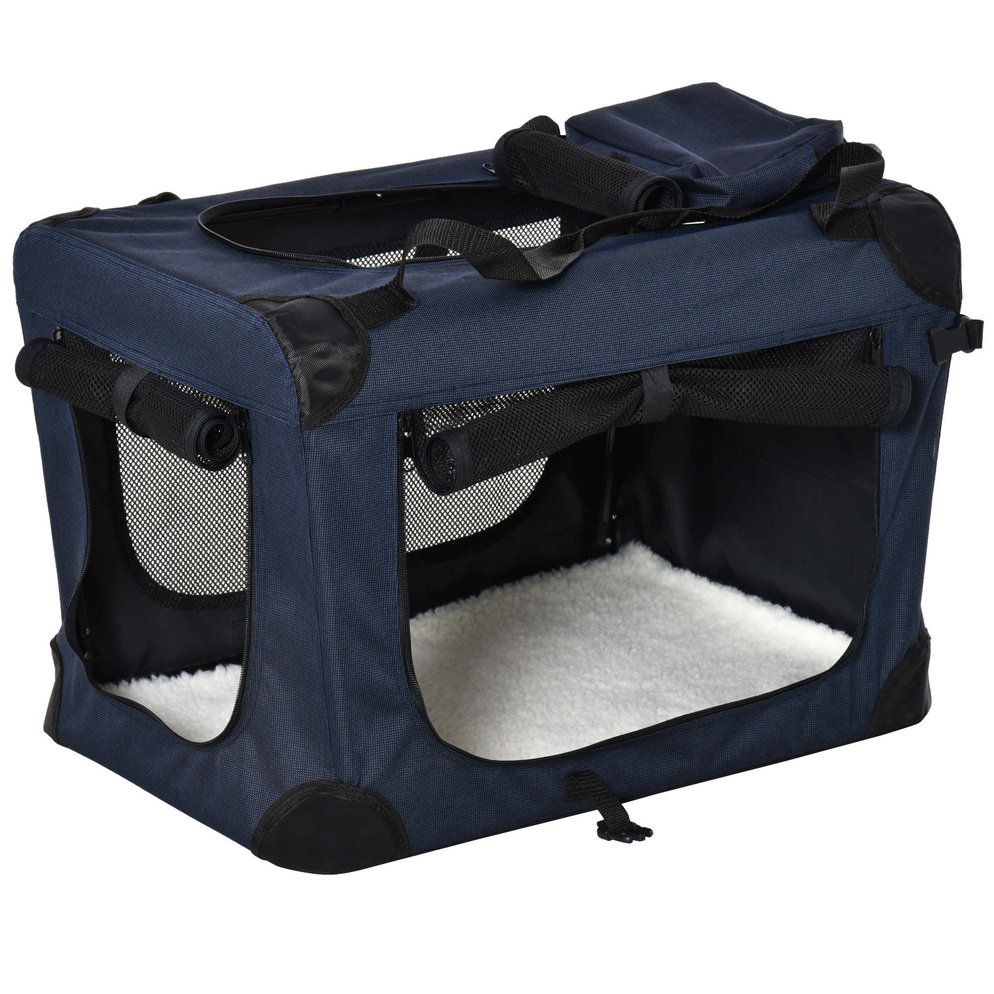 PawHut Folding Pet Carrier Bag Soft Portable Dog Cat Crate Puppy Kennel Cage House with Cushion Storage Bags Dark Blue - Image 9