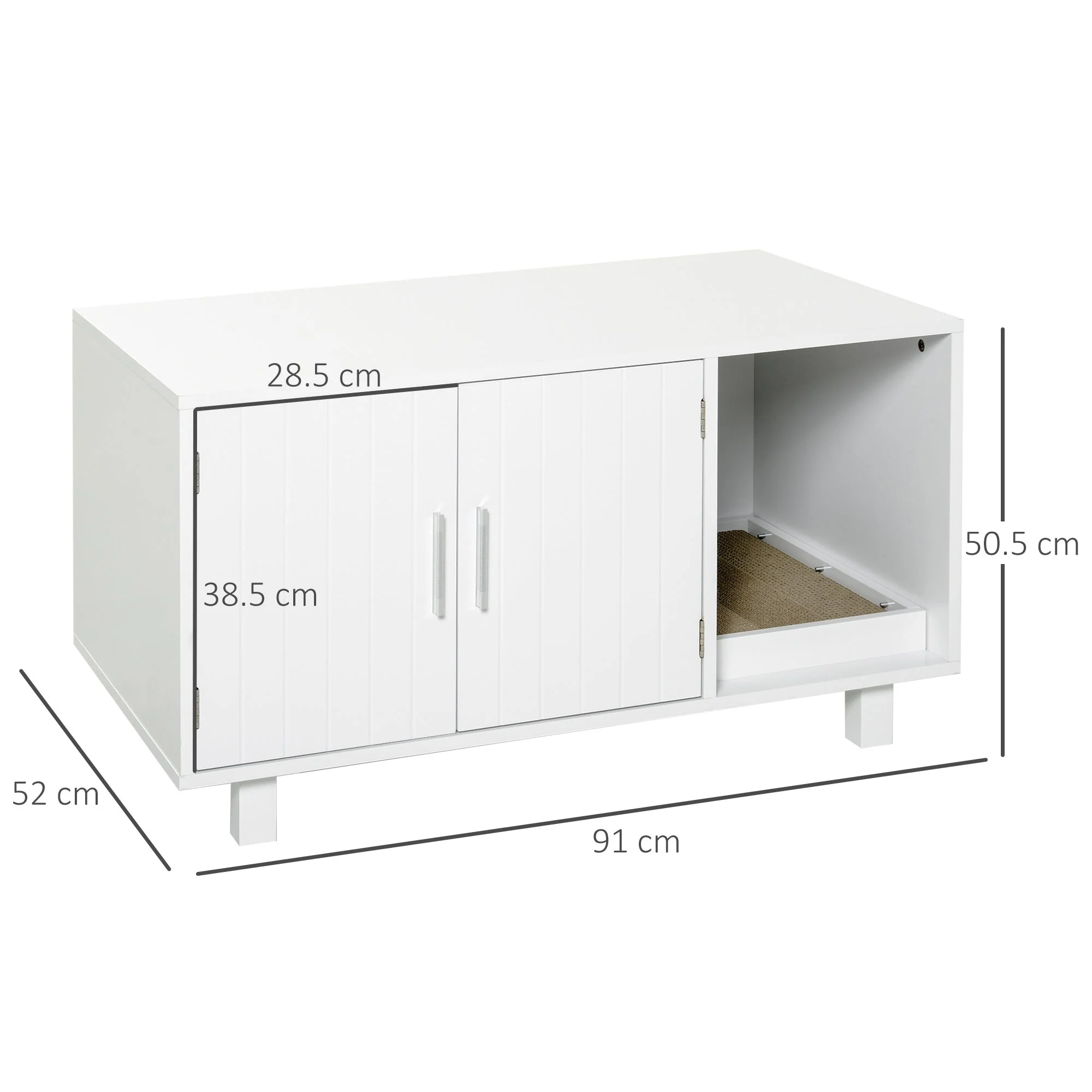 PawHut Indoor Feline Cat Box Furniture Kitty Table w/ Scratch & Magnetic Doors - Image 4