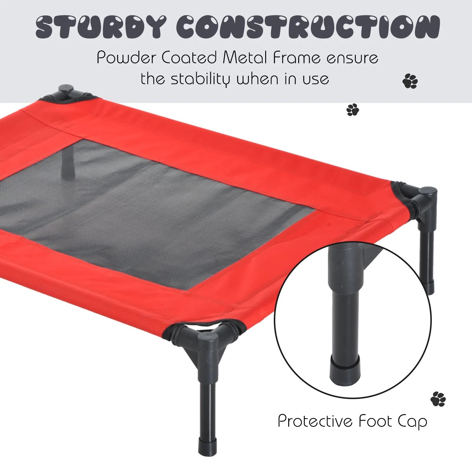 Pawhut Medium Elevated Pet Bed 76Lx61Wx18H cm-Black/Red - Image 3