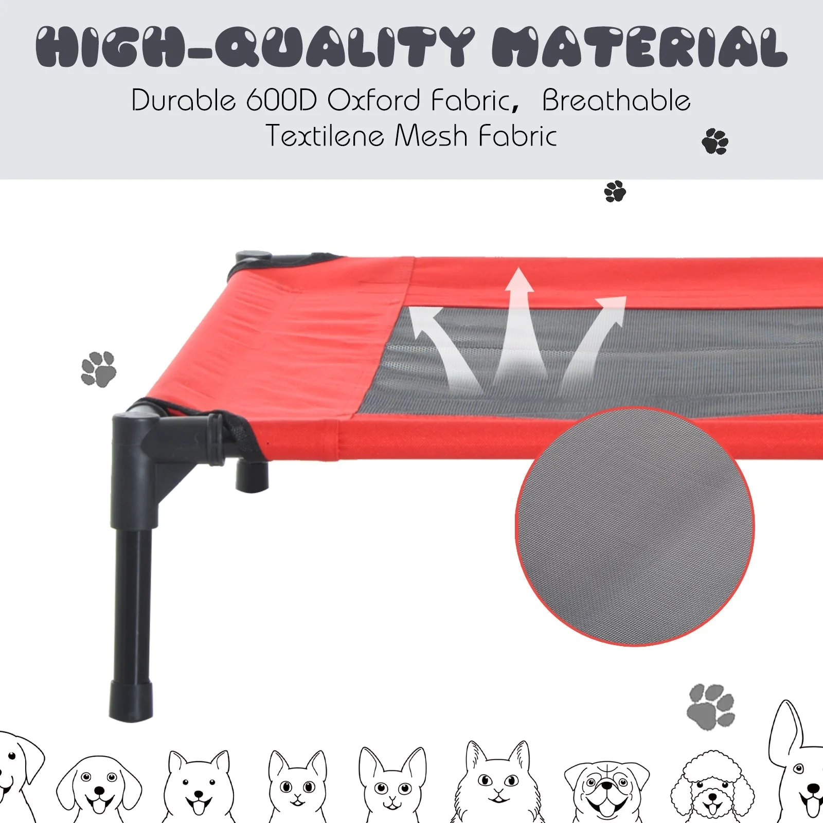 Pawhut Medium Elevated Pet Bed 76Lx61Wx18H cm-Black/Red - Image 5