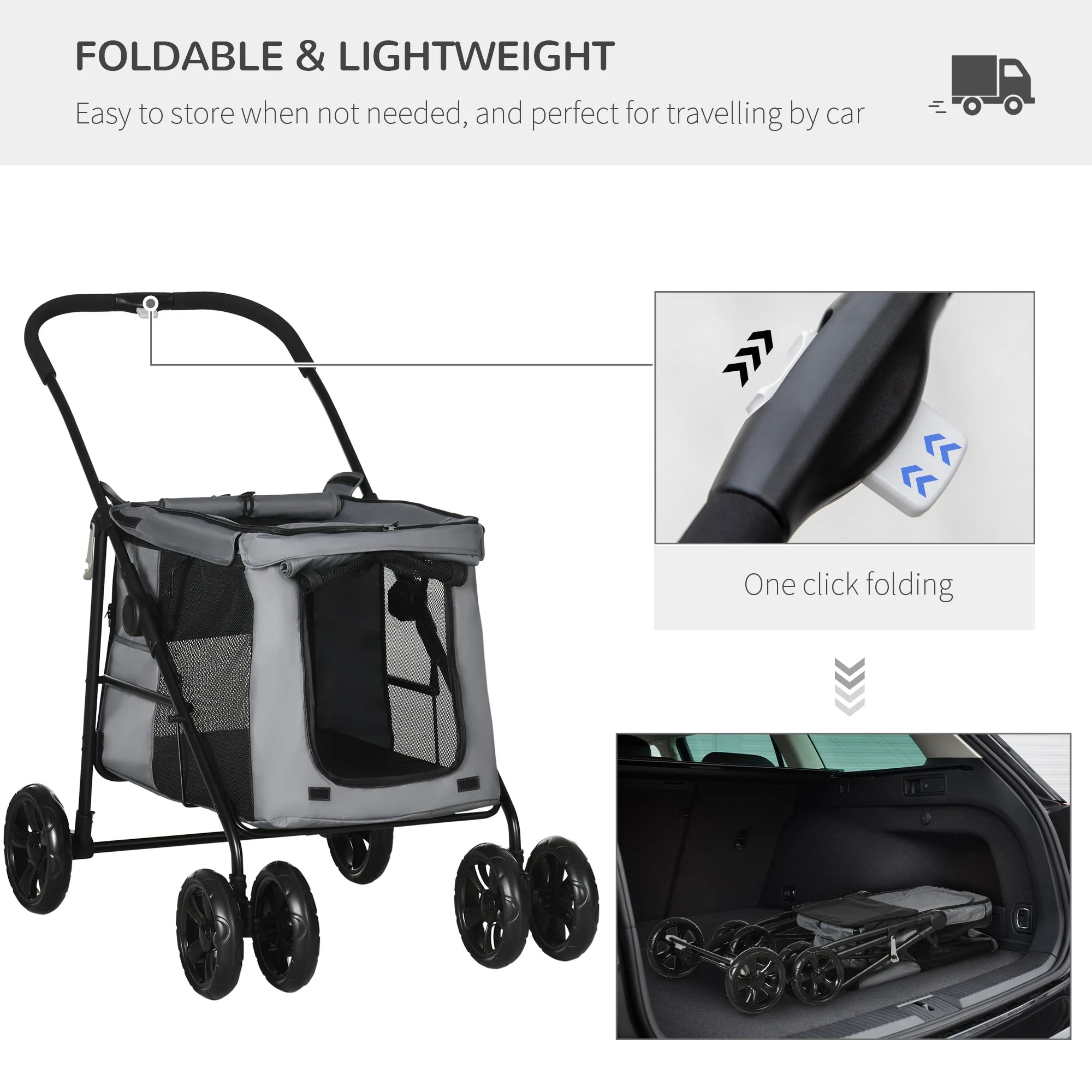 PawHut One-Click Foldable Pet Stroller - Image 6