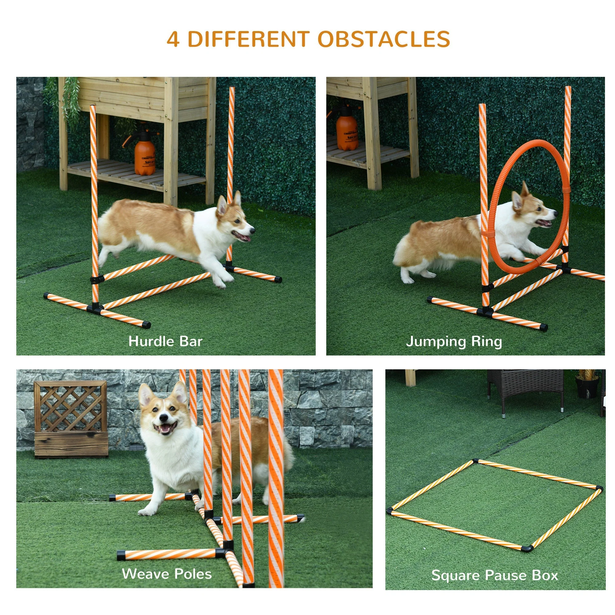 PawHut Pet Agility Training Equipment Dog Play Run Jump Hurdle Bar Obedience Training Set with Adjustable Height Jump Ring High Jumper Weave Poles Square Pause Box Carry Bag Whistle - Image 4