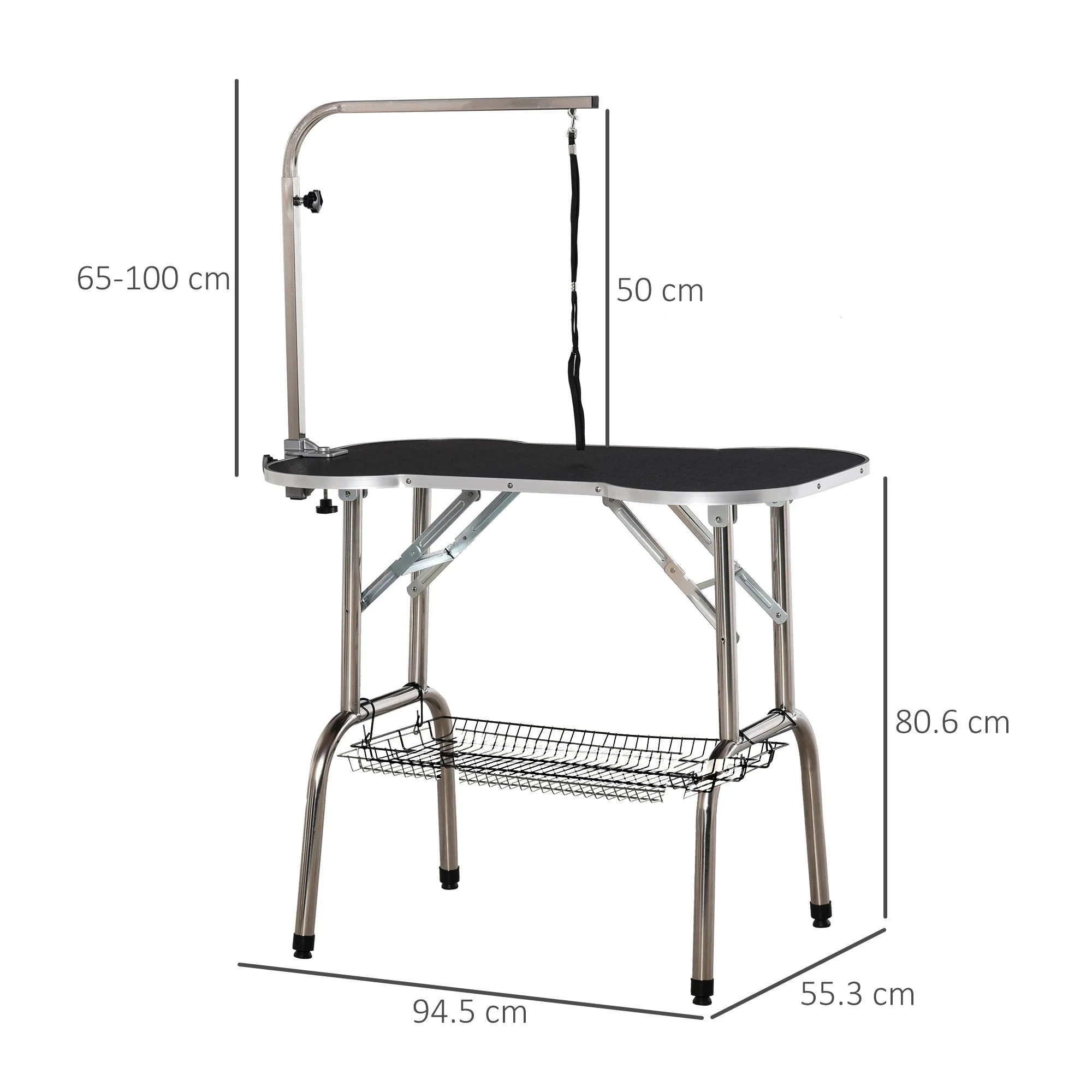 PawHut Pet Foldable Grooming Table w/ Adjustable Arm Non-Slip Tabletop Leash - Image 2