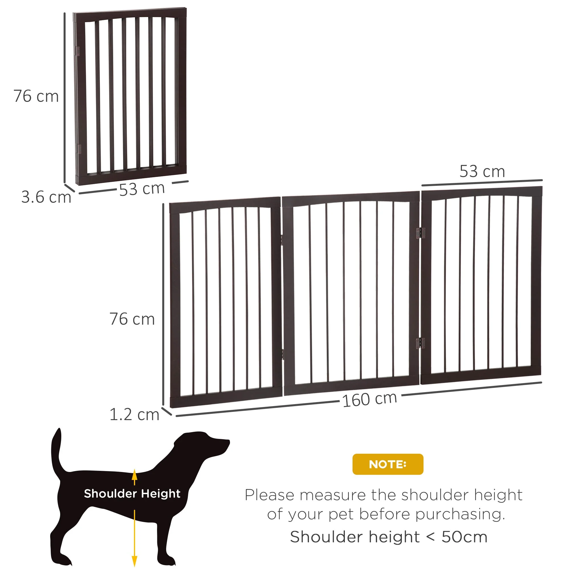 PawHut Pet Gate 160L1.2D76H cm Free Standing Folding Pet/Child Safety Fence-Dark Brown - Image 3