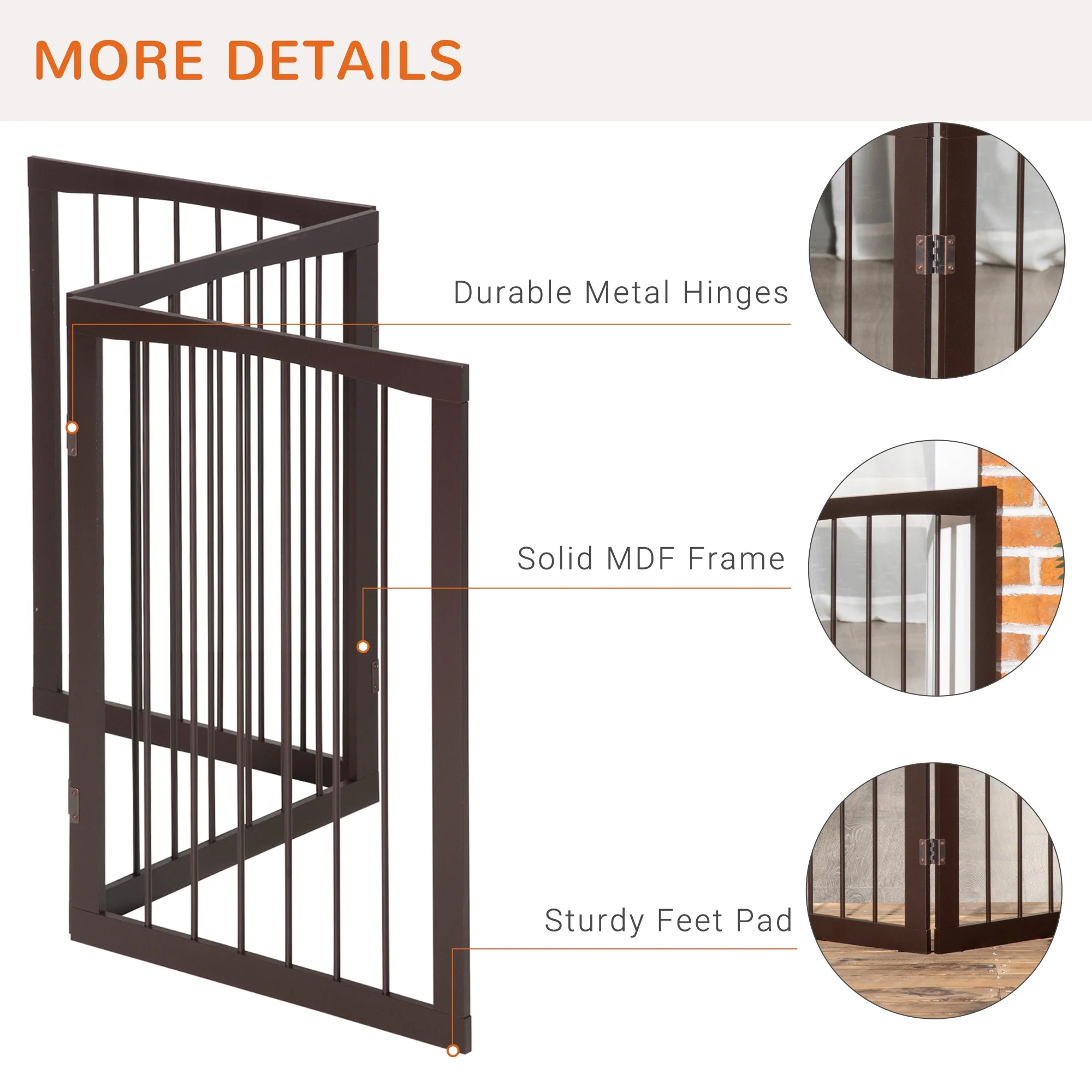 PawHut Pet Gate 160L1.2D76H cm Free Standing Folding Pet/Child Safety Fence-Dark Brown - Image 6