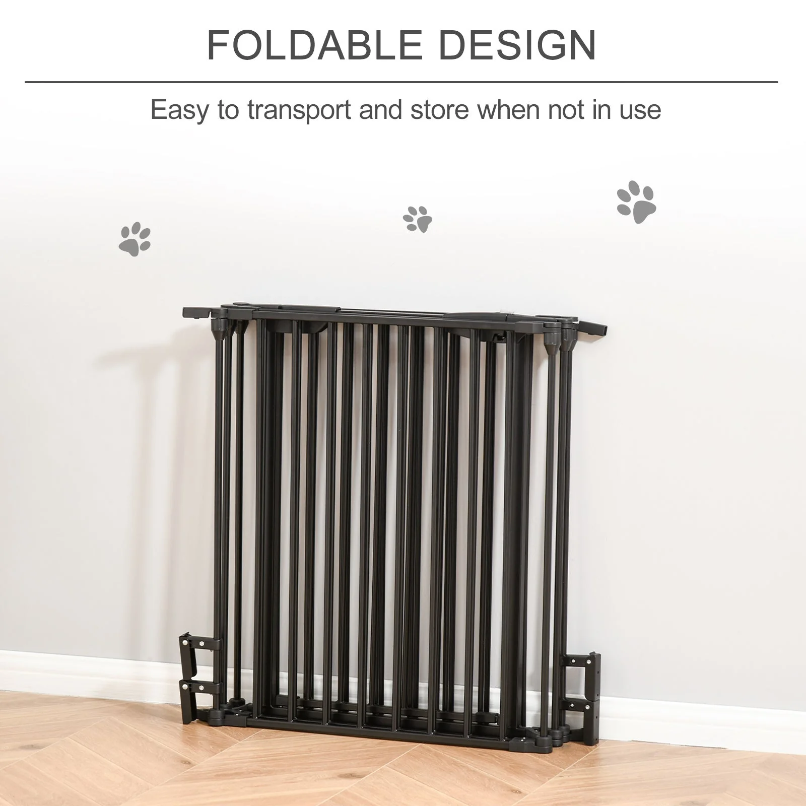 PawHut Pet Safety Gate 5-Panel Playpen Fireplace Christmas Tree Metal Fence Stair Barrier Room Divider with Walk Through Door Automatically Close Lock Black - Image 6