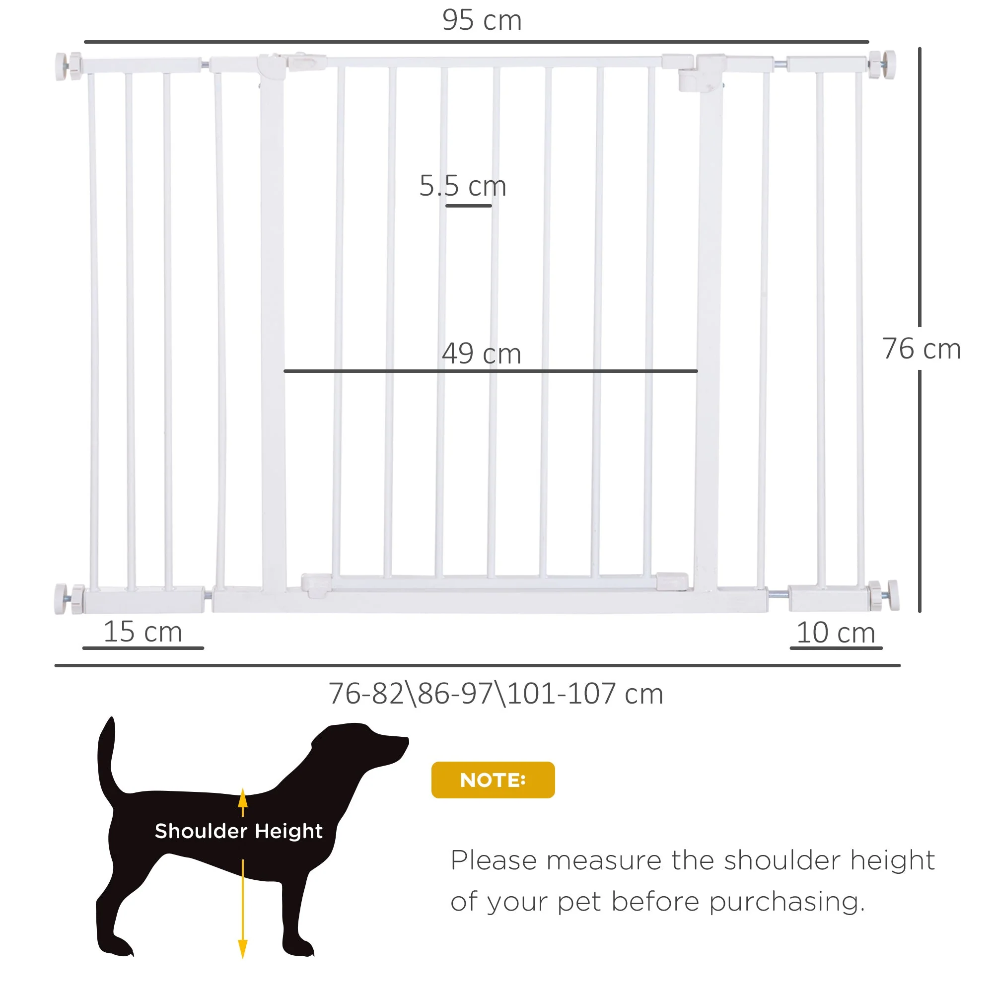 PawHut Pressure Fitted Pet Dog Safety Gate Metal Fence Extending 72-107cm Wide - Image 4