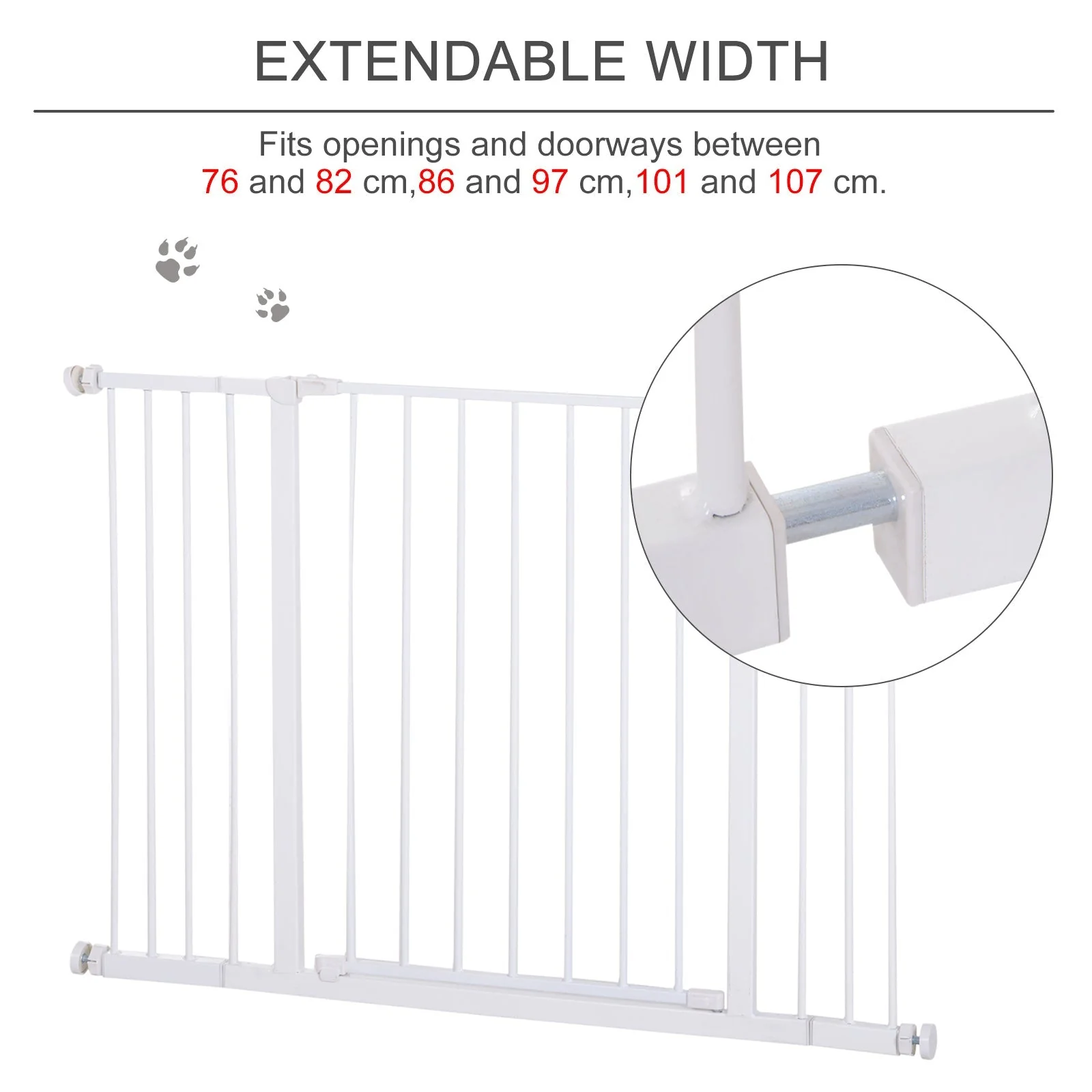 PawHut Pressure Fitted Pet Dog Safety Gate Metal Fence Extending 72-107cm Wide - Image 6