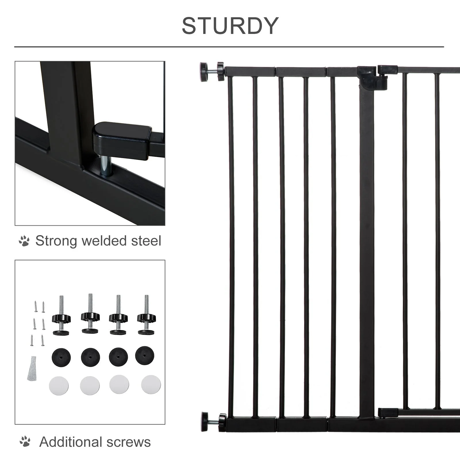 PawHut Pressure Fitted Pet Dog Safety Gate Metal Fence Extending 76-107cm Wide - Image 4