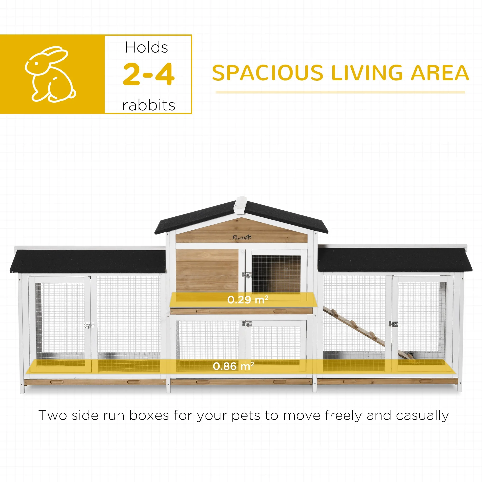 PawHut Rabbit Hutch Outdoor - Image 3